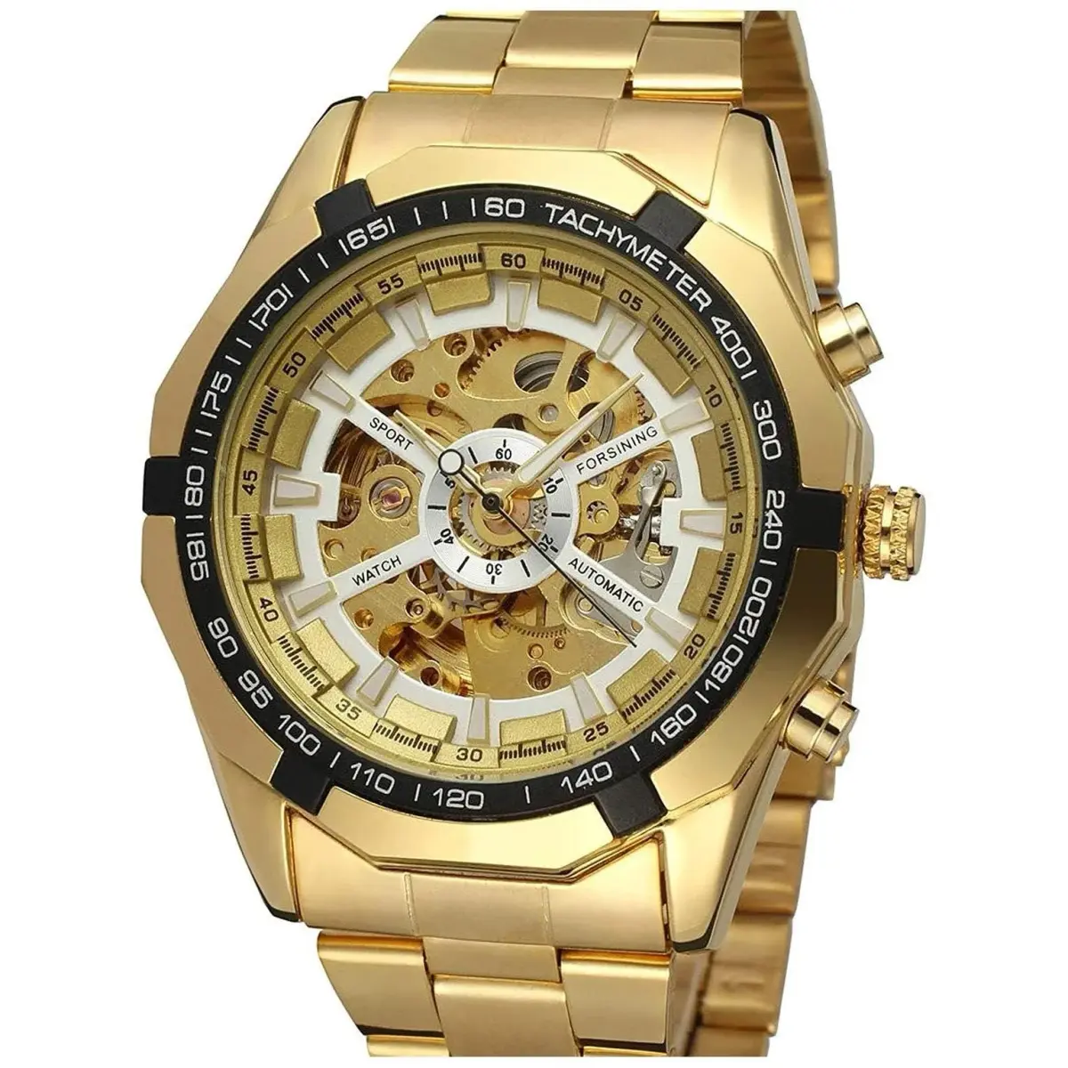 FANMIS Skeleton Automatic Watch for Men | 45mm Gold Stainless Steel - main product image