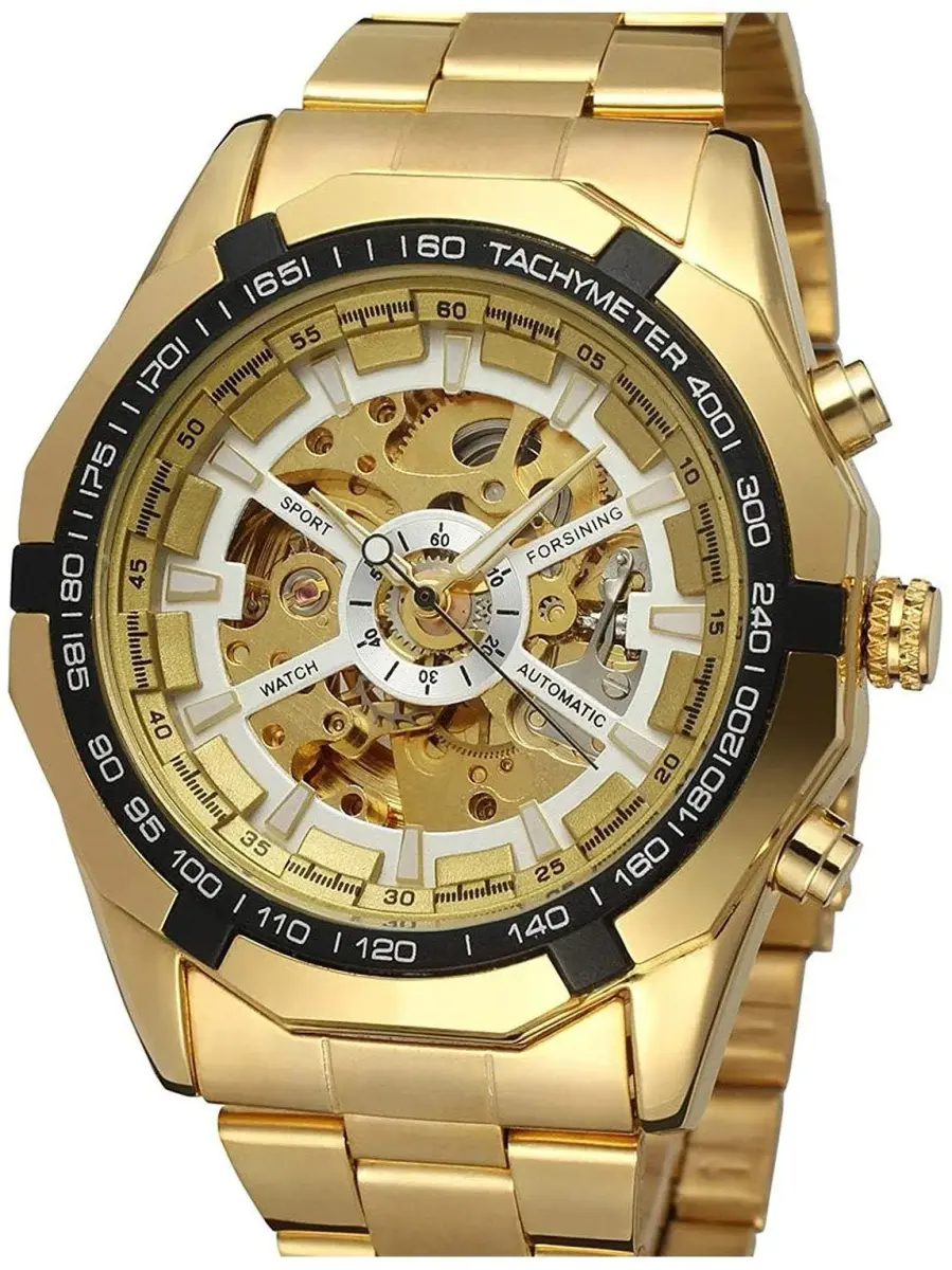 FANMIS Skeleton Automatic Watch for Men | 45mm Gold Stainless Steel - main product image