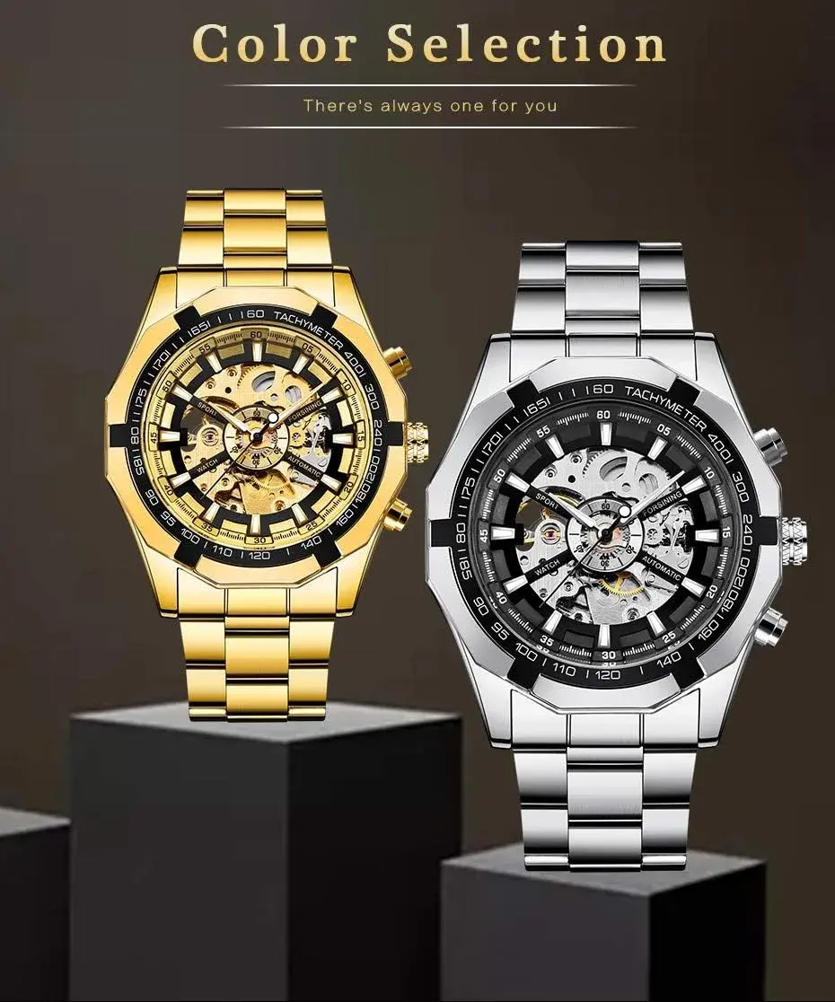FANMIS Skeleton Automatic Watch for Men | 45mm Gold Stainless Steel - view 6