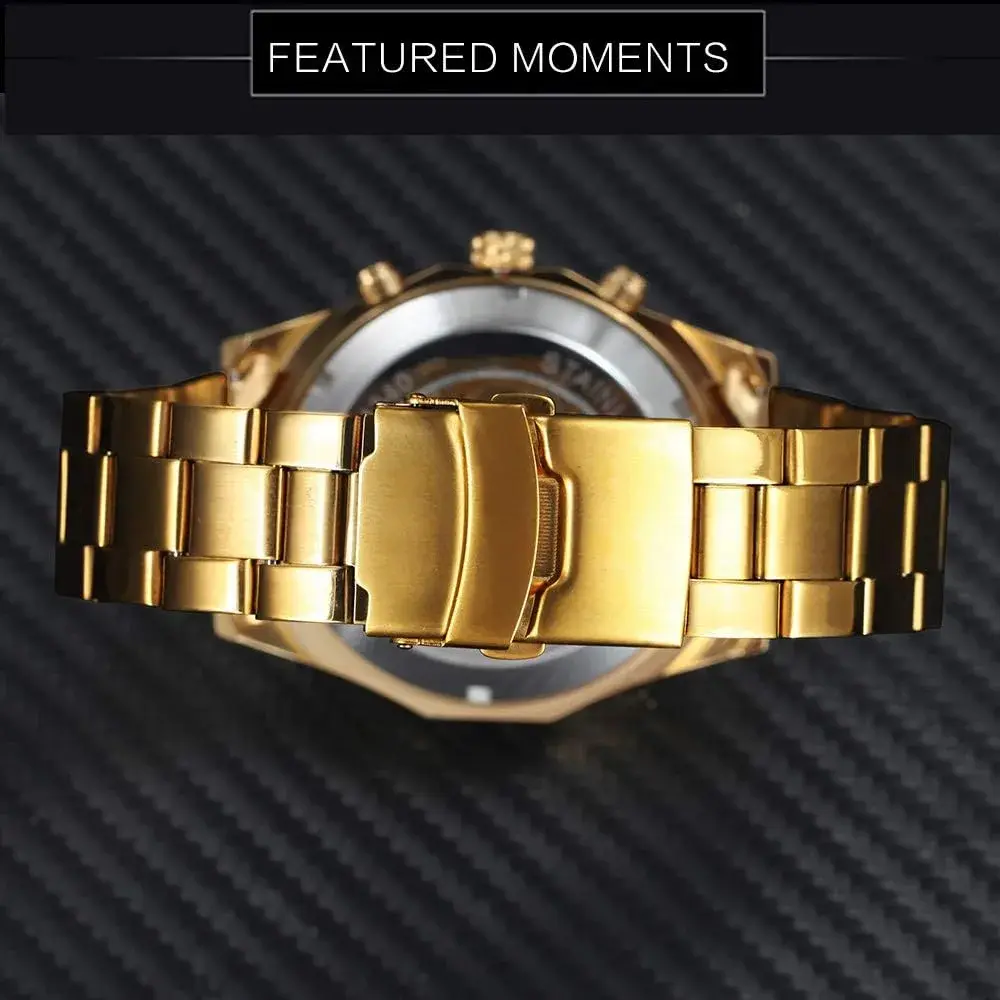 FANMIS Skeleton Automatic Watch for Men | 45mm Gold Stainless Steel - view 3