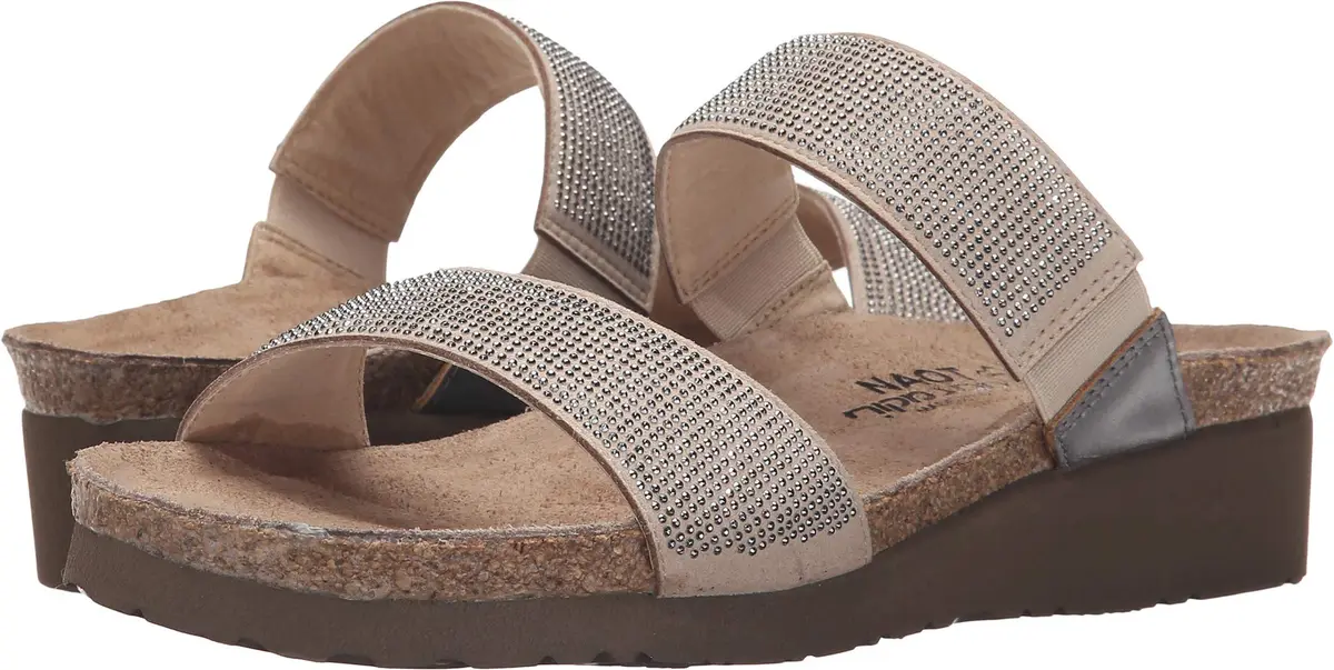 NAOT Women's Beige/Mirror Leather Bianca 10 B(M) US | Slip On Casual Wedge Sandal with Arch Support - main product image