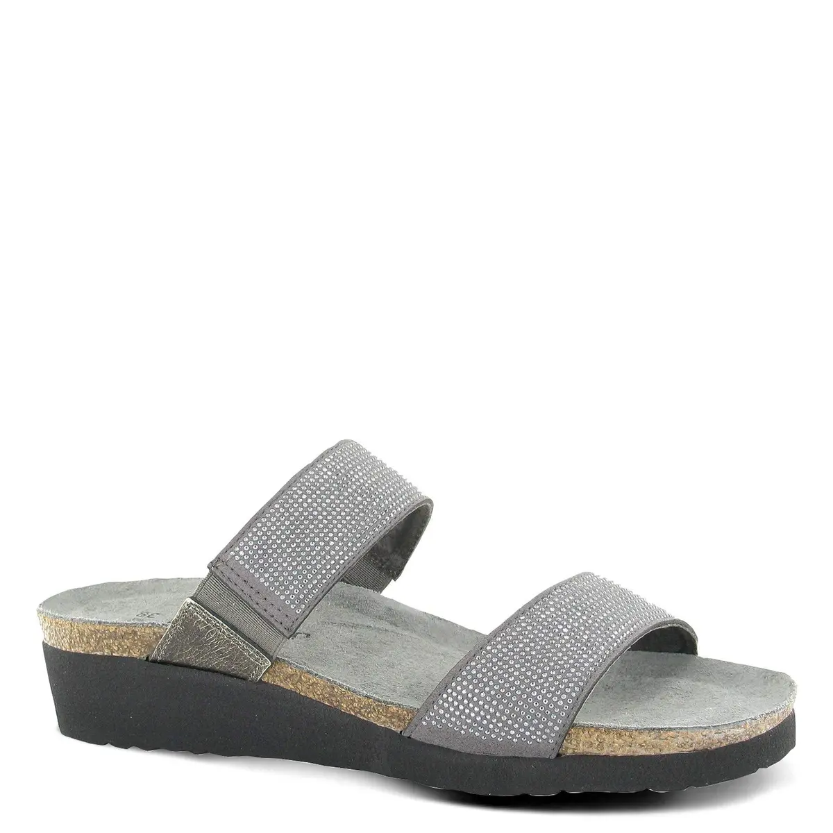 NAOT Bianca Women's Gray W/Silver Rivets/Metal Lthr Sandal 4 M US | Comfortable Slip On Wedge - main product image