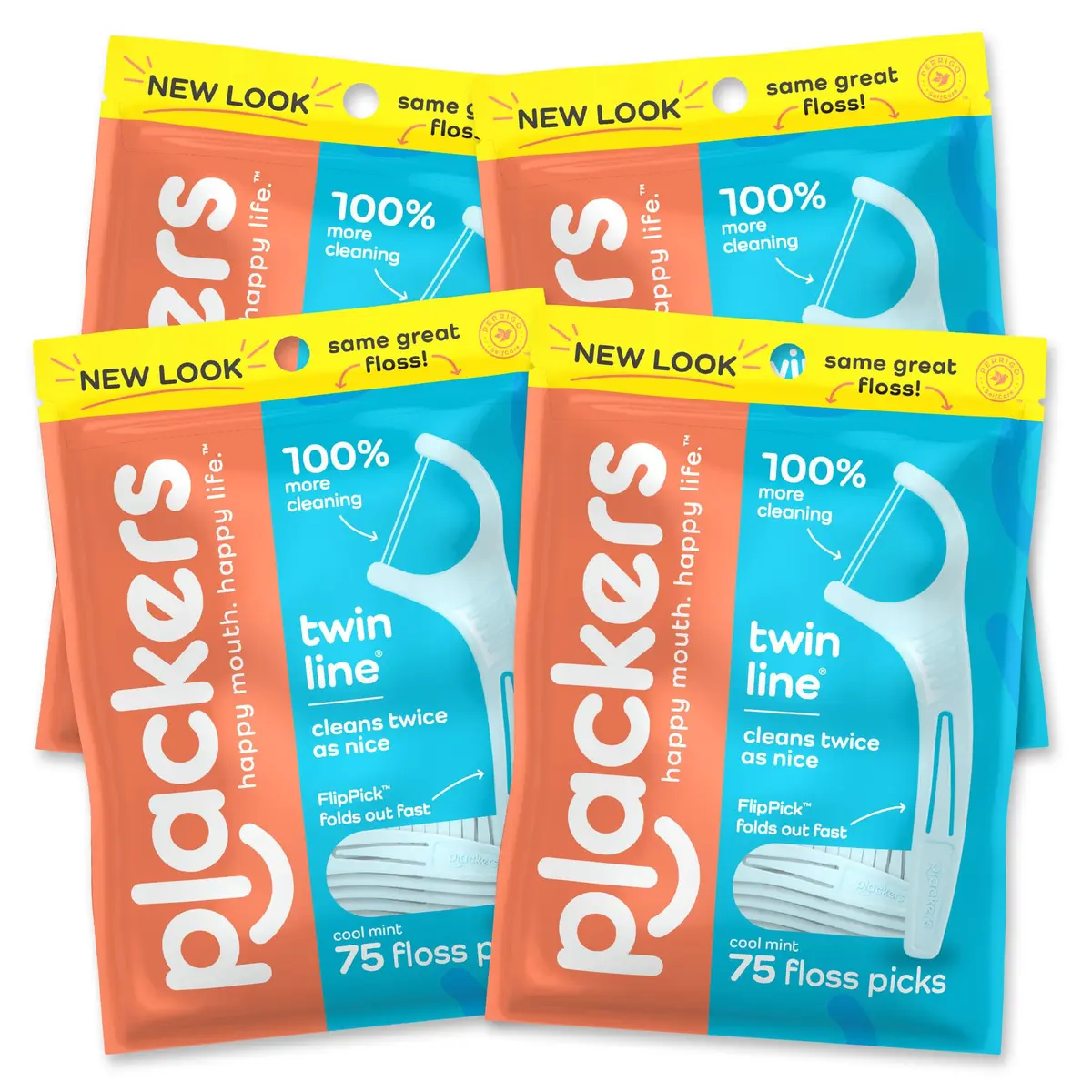 Plackers Twin Line Floss Picks, Cool Mint, 75 Count | Double-Strength Dental Floss for Easy Cleaning - main product image