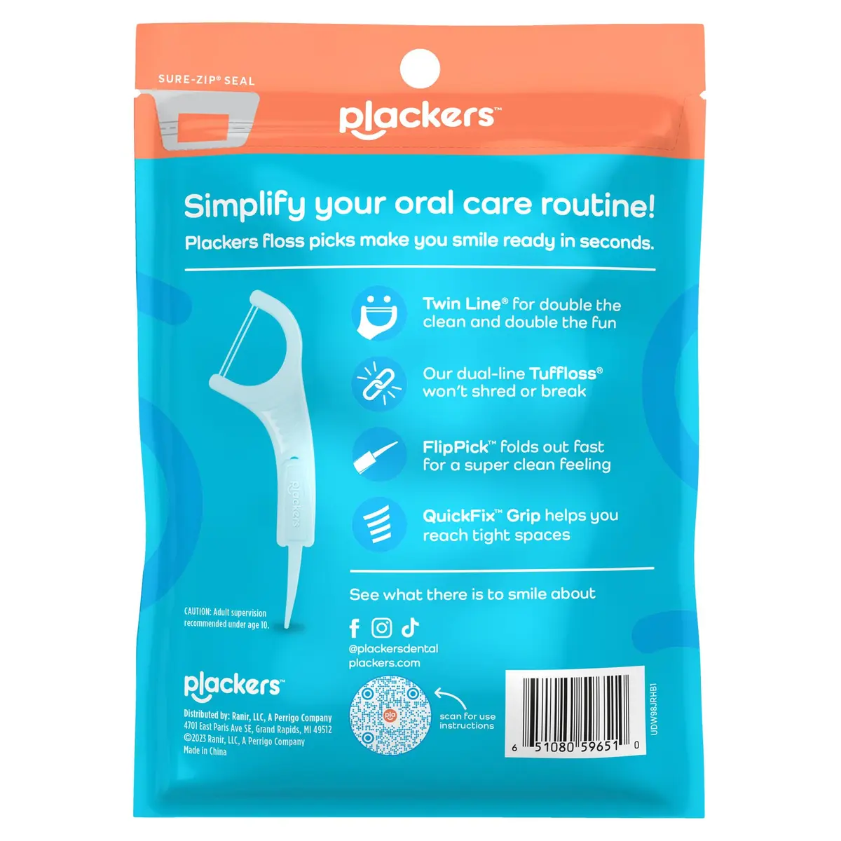 Plackers Twin Line Floss Picks, Cool Mint, 75 Count | Double-Strength Dental Floss for Easy Cleaning - view 5