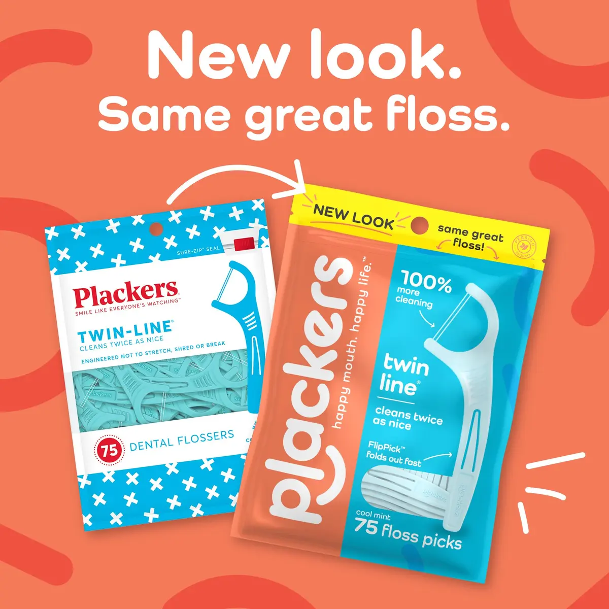 Plackers Twin Line Floss Picks, Cool Mint, 75 Count | Double-Strength Dental Floss for Easy Cleaning - view 2