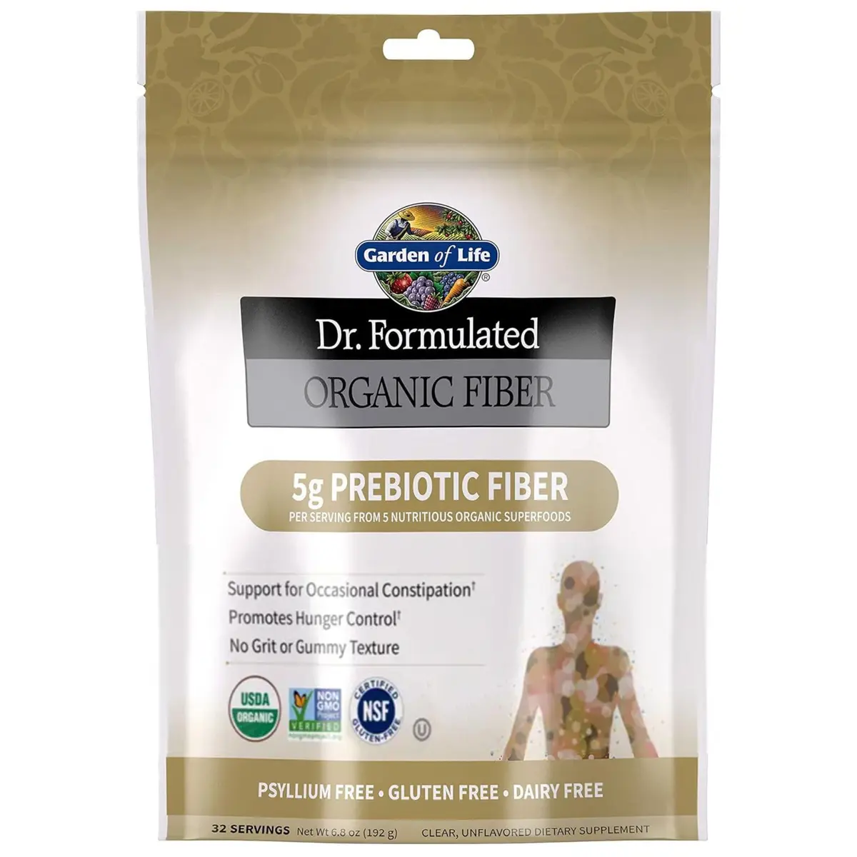 Garden of Life Dr. Formulated Organic Fiber Powder Unflavored 193g (6.8 oz) | USDA Organic Prebiotic Fiber Supplement - main product image