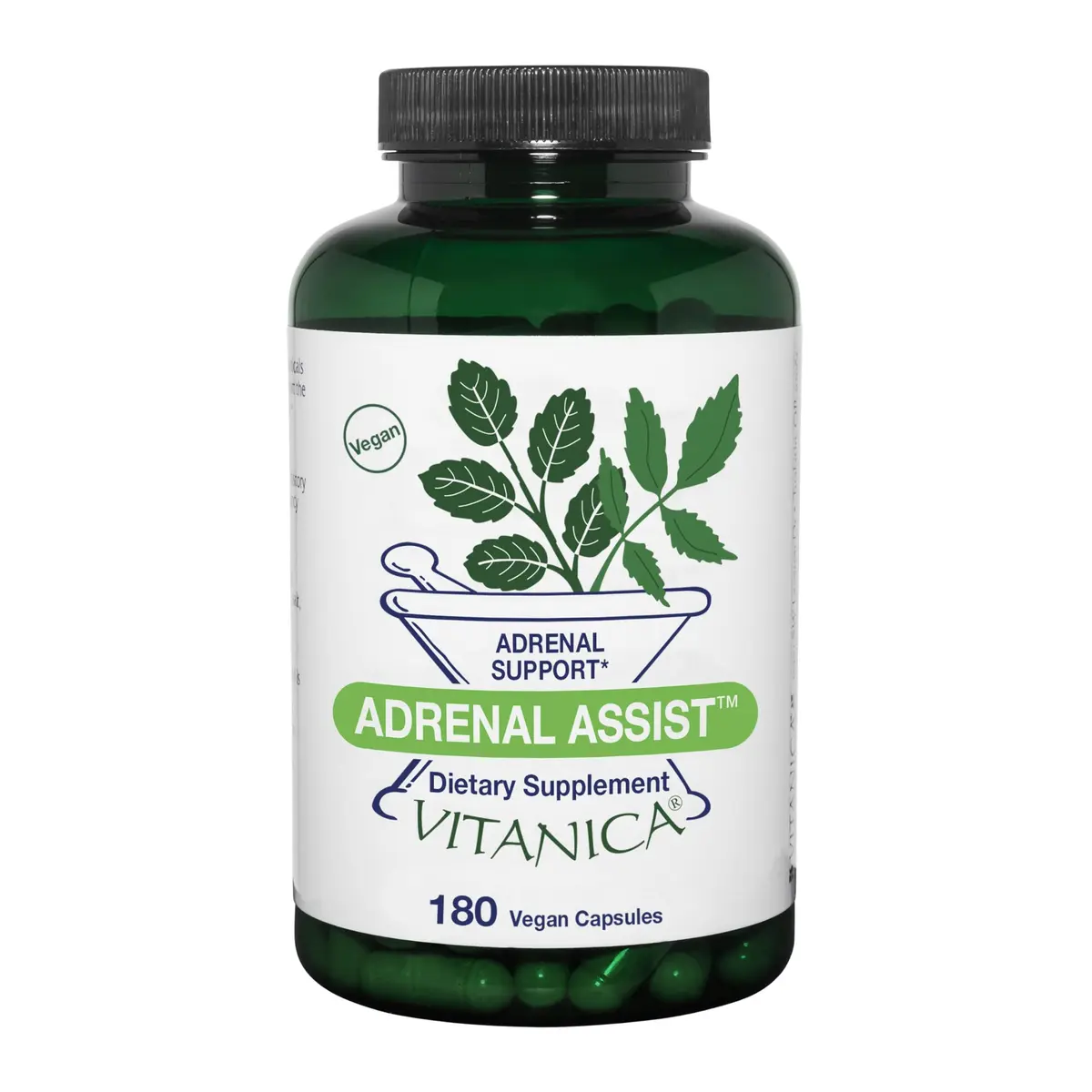 Vitanica Adrenal Assist with Ashwagandha Root Extract | Vegan, 180 Capsules for Stress & Vitality - main product image