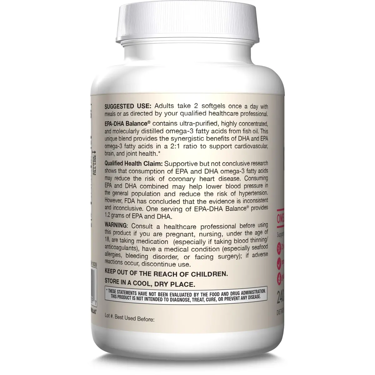 Jarrow Formulas EPA-DHA Balance Softgels 1200mg (240 Count) | Cardiovascular Support with 2:1 EPA:DHA Ratio - view 9