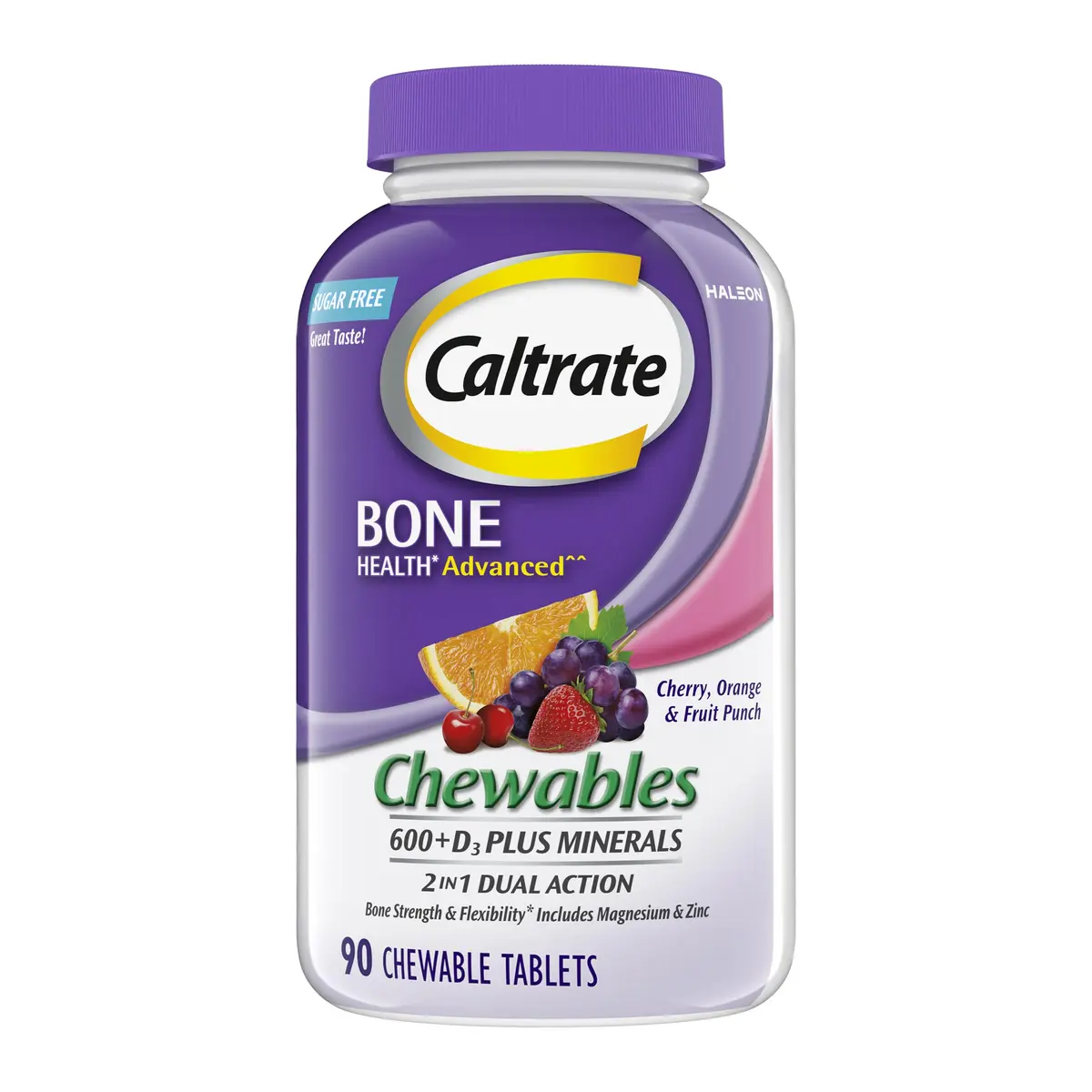 Caltrate Chewables 600 Plus D3 Calcium & Vitamin D Supplement 90 Count | Sugar-Free Bone Support - main product image