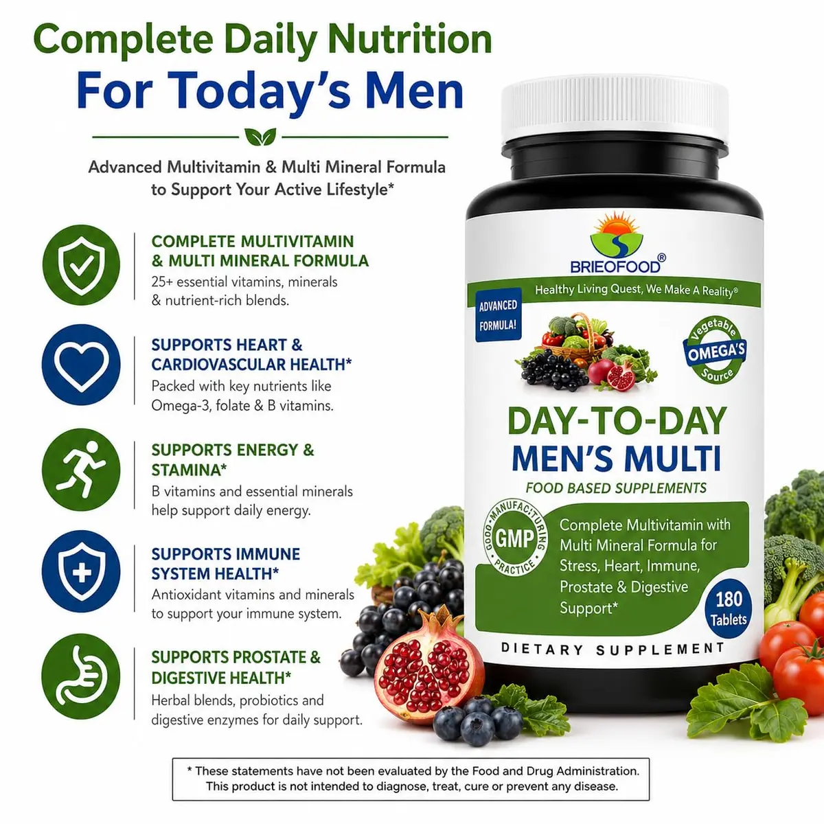 Brieofood Multi for Men 180 Tablets | Supports Energy & Prostate Health - view 2