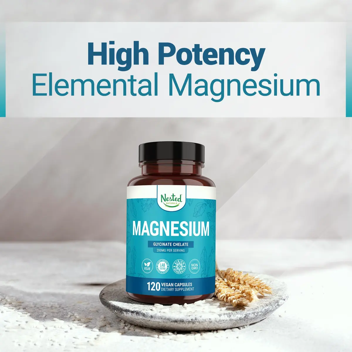 Nested Naturals Magnesium Glycinate Chelate - 200mg Chelated Magnesium Supplement for Muscle Cramps, Relaxation, & Sleep Support - 120 Vegan Capsules - view 5