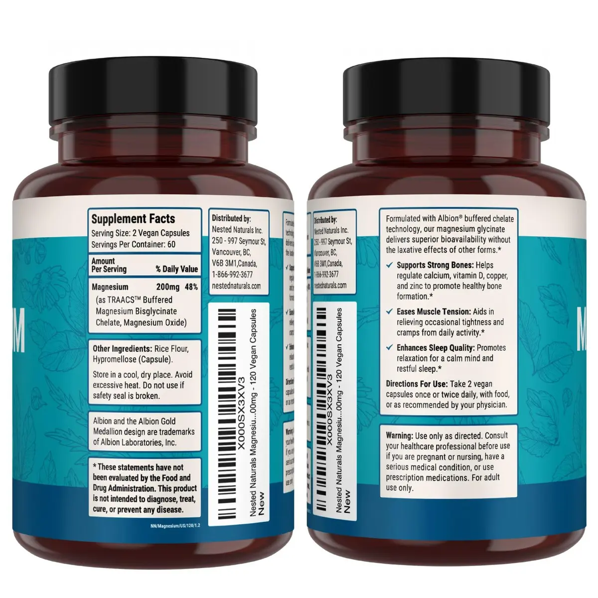 Nested Naturals Magnesium Glycinate Chelate - 200mg Chelated Magnesium Supplement for Muscle Cramps, Relaxation, & Sleep Support - 120 Vegan Capsules - view 9