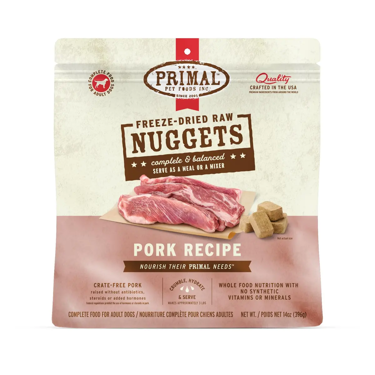 Primal Freeze Dried Raw Dog Food Nuggets, Pork, 14 oz | Complete & Balanced Nutrition for Dogs - main product image