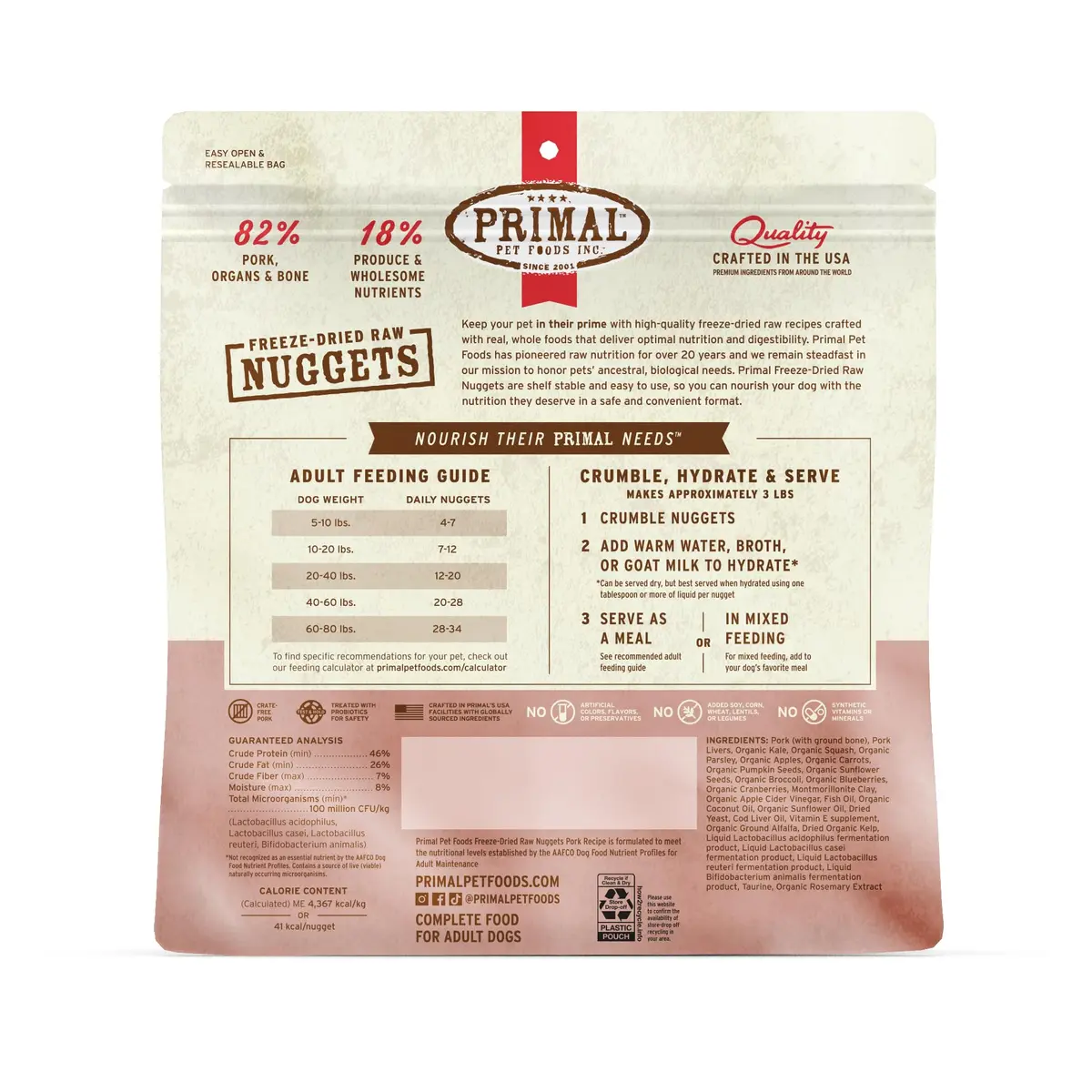 Primal Freeze Dried Raw Dog Food Nuggets, Pork, 14 oz | Complete & Balanced Nutrition for Dogs - view 10