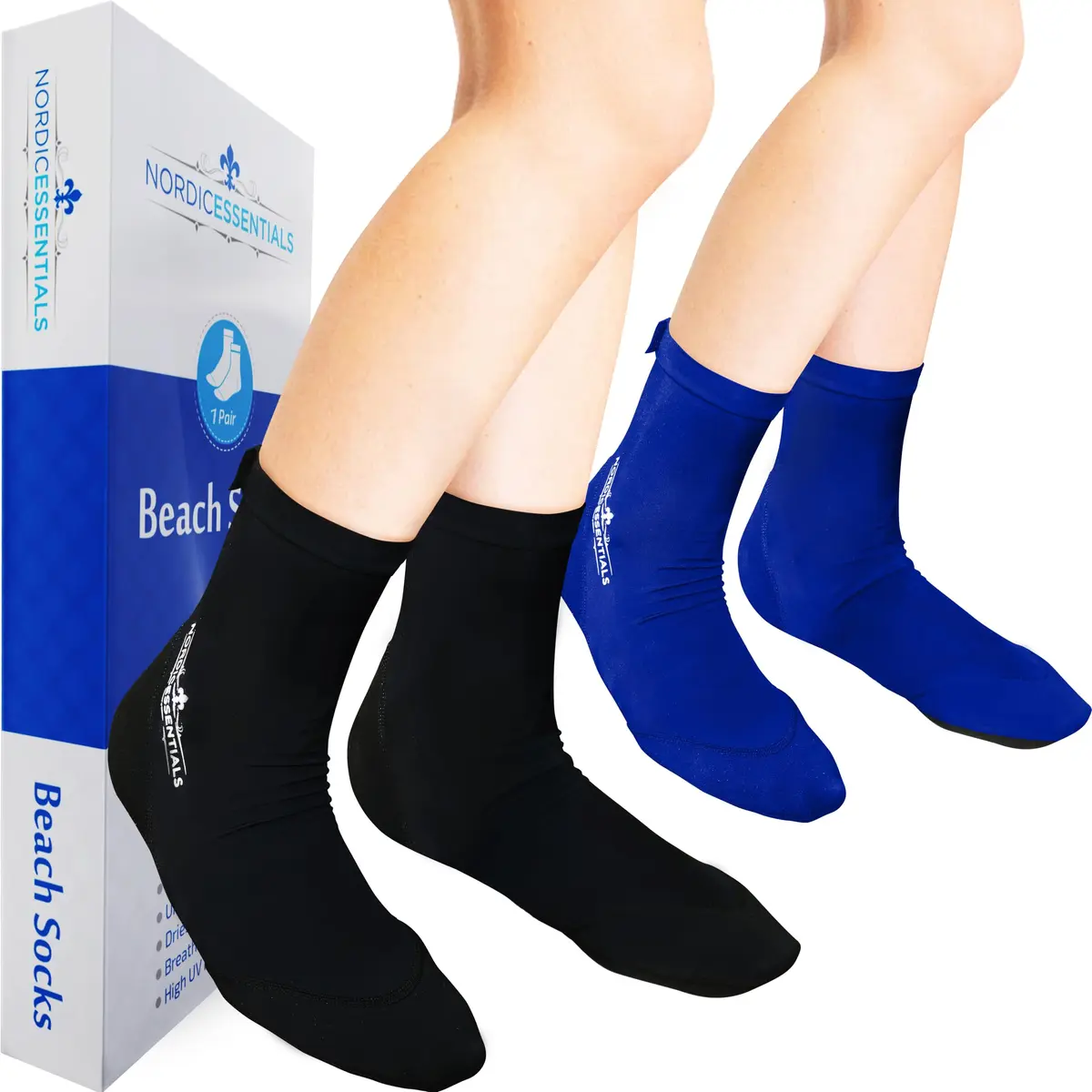 Nordic Essentials Beach Socks - Water & Sand Sports - Kids, Women, Men | 1 Yr Warranty (4, Black + Blue, Small) - main product image
