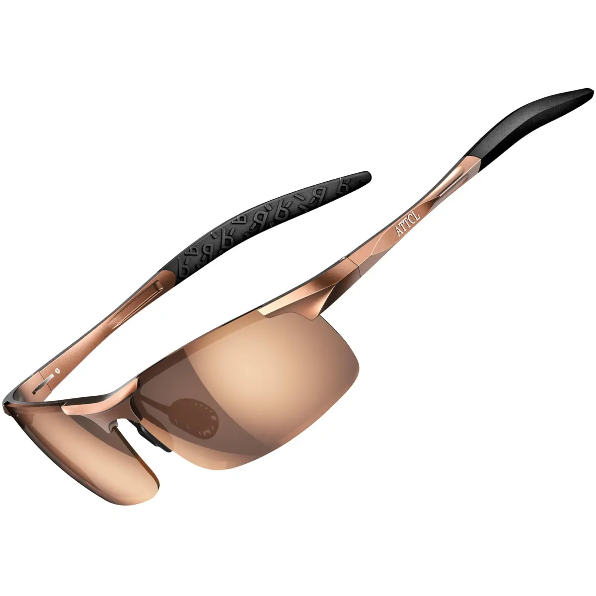 ATTCL Polarized Sunglasses for Men | UV Protection Anti-Glare Wrap Around Lightweight Metal Sun Glasses (Brown) - main product image