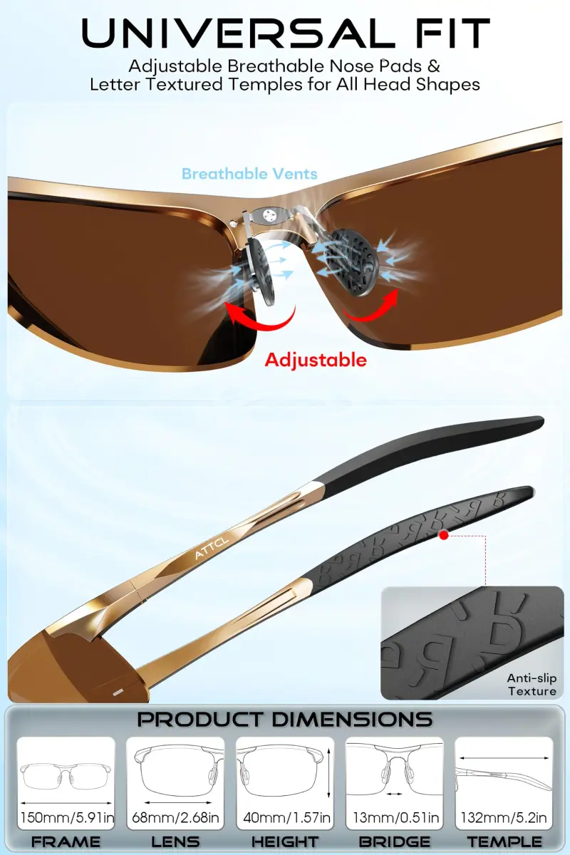 ATTCL Polarized Sunglasses for Men | UV Protection Anti-Glare Wrap Around Lightweight Metal Sun Glasses (Brown) - view 7