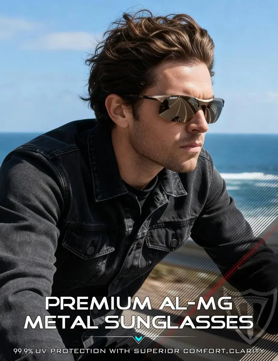 ATTCL Polarized Sunglasses for Men | UV Protection Anti-Glare Wrap Around Lightweight Metal Sun Glasses (Brown) - view 2