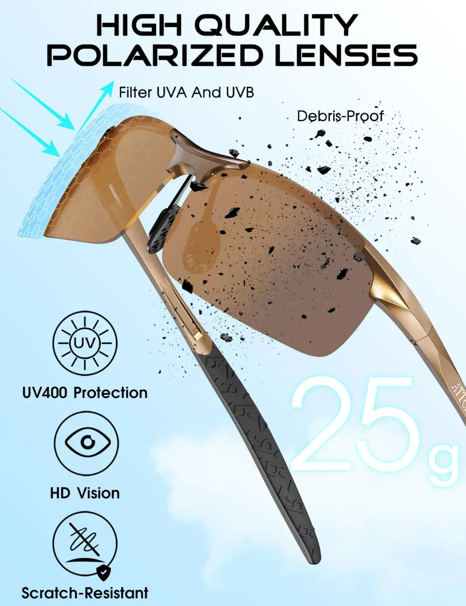 ATTCL Polarized Sunglasses for Men | UV Protection Anti-Glare Wrap Around Lightweight Metal Sun Glasses (Brown) - view 4