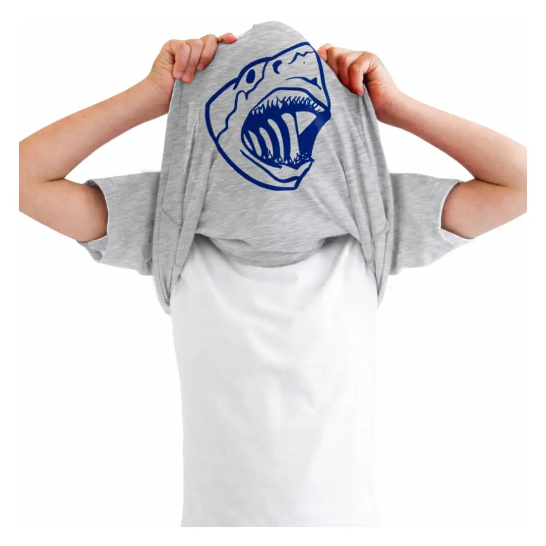Crazy Dog T-Shirts Youth Shark Flip Up T Shirt Grey S | Fun Marine Life Graphic - main product image