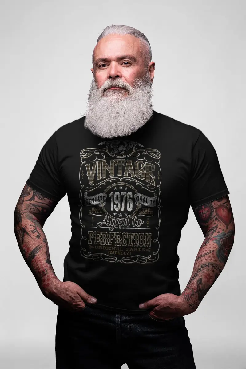 ShirtInvaders Vintage 1976 Aged to Perfection 50th Birthday Tee for Him - Black-001-2X | Classic Retro Style for Men - view 2