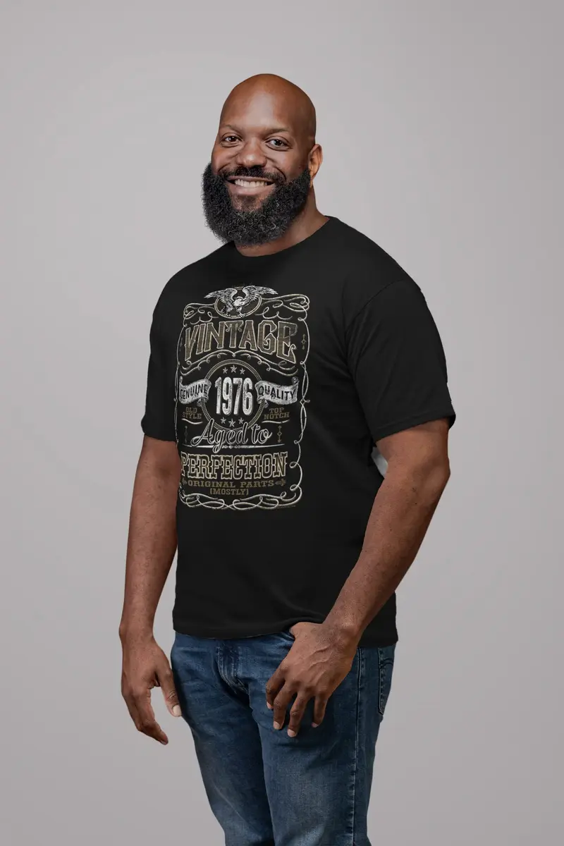 ShirtInvaders Vintage 1976 Aged to Perfection 50th Birthday Tee for Him - Black-001-2X | Classic Retro Style for Men - view 4