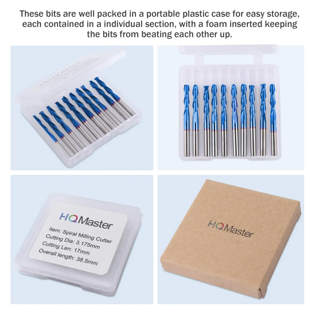 HQMaster 1/8" Shank CNC Router Bits 2 Flute Upcut CNC Bit End Mill 10pcs | Solid Carbide Spiral Bits for Woodworking - view 4