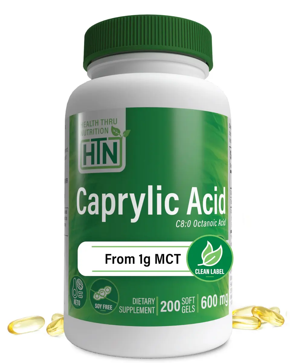 Health Thru Nutrition Caprylic Acid 600mg 200 Softgels | Support Digestive & Ketogenic Health - main product image