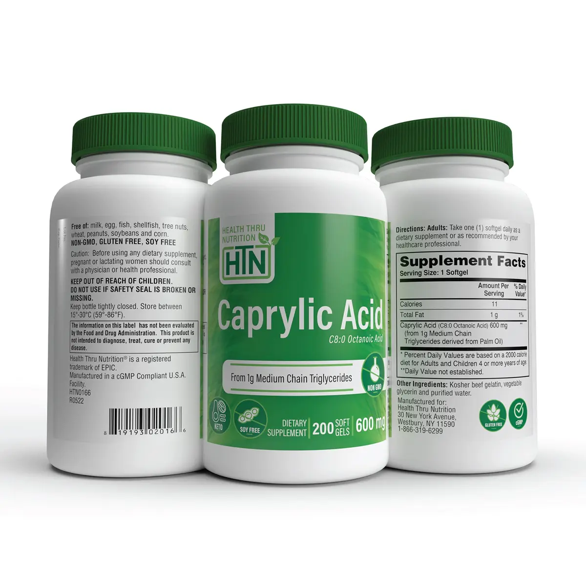 Health Thru Nutrition Caprylic Acid 600mg 200 Softgels | Support Digestive & Ketogenic Health - view 5