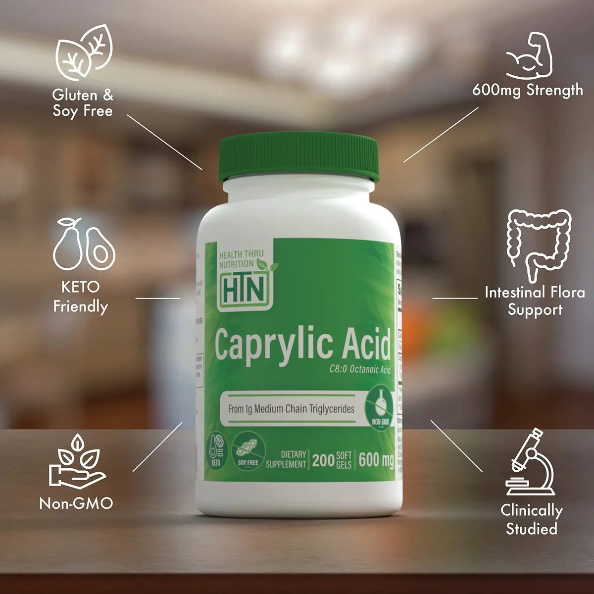 Health Thru Nutrition Caprylic Acid 600mg 200 Softgels | Support Digestive & Ketogenic Health - view 3