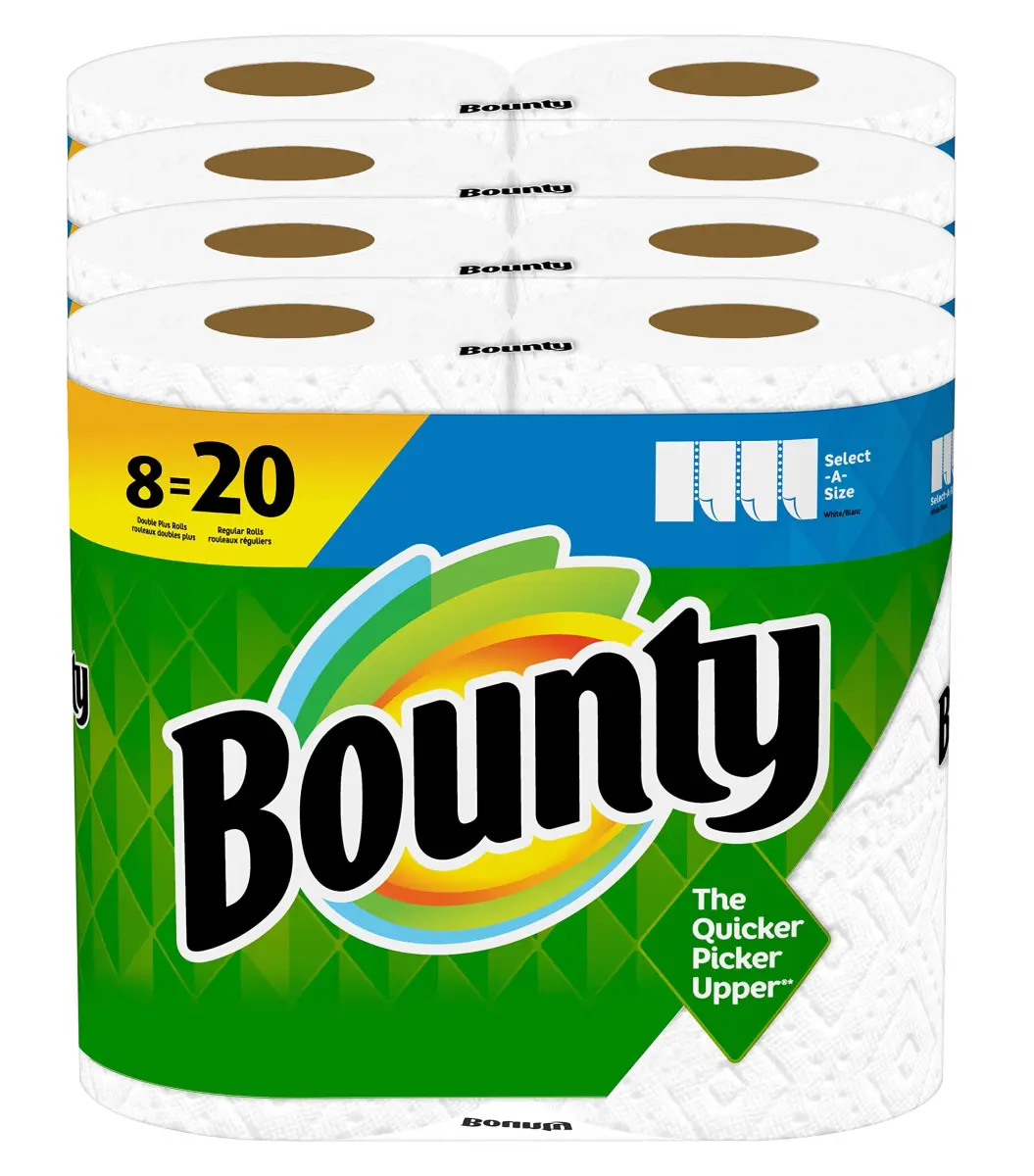 Bounty Select-A-Size Paper Towels, White, 8 Double Plus Rolls | Absorbent & Strong - main product image