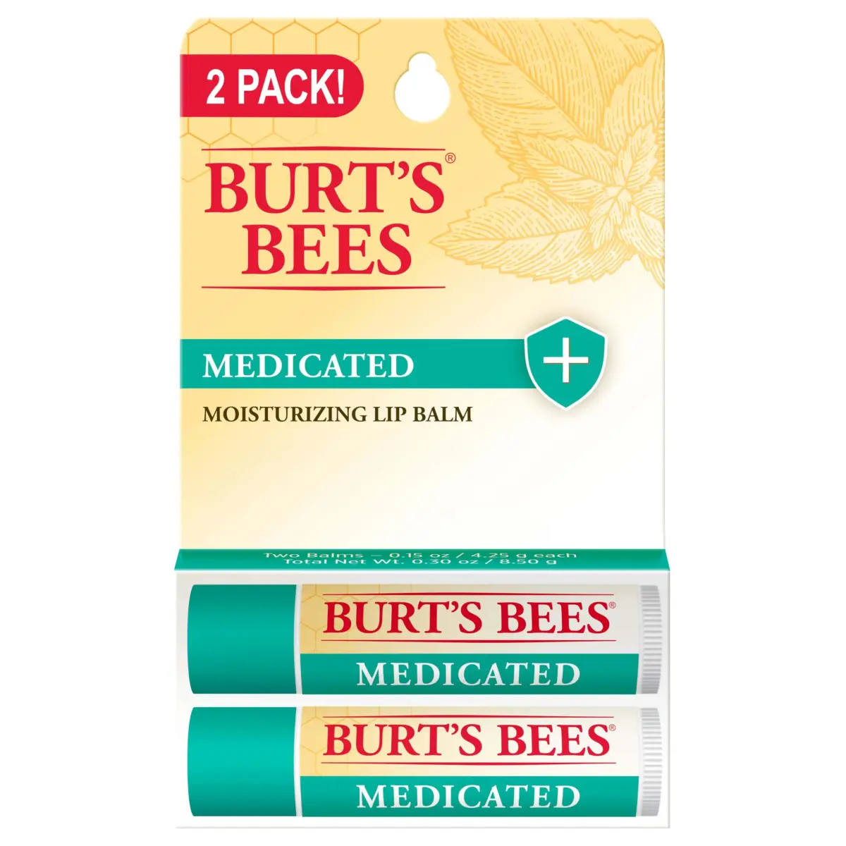 Burt's Bees Medicated Tint-Free Lip Balm 2 Count | Natural Conditioning Lip Treatment - main product image