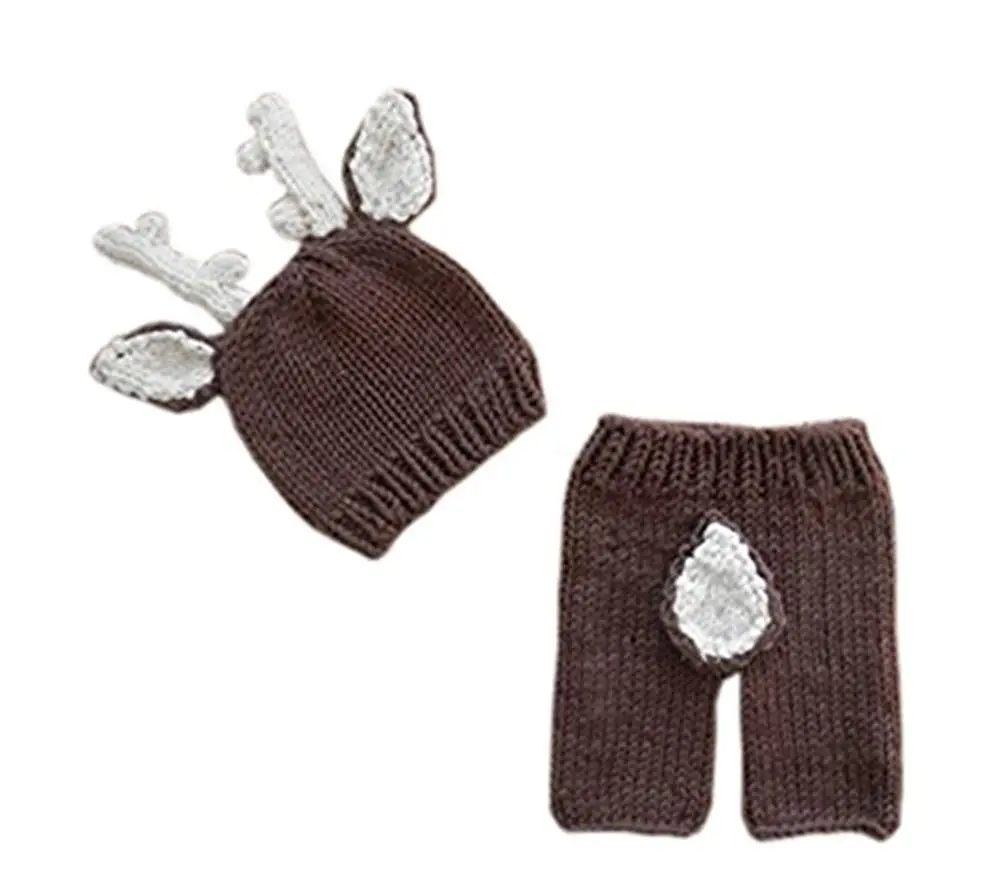 Pinbo Newborn Baby Photography Prop Crochet Knitted Deer Hat Pants | Handmade Baby Photo Set for 0-1 Months - view 2