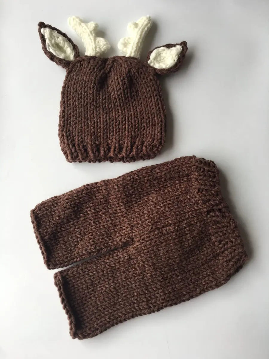 Pinbo Newborn Baby Photography Prop Crochet Knitted Deer Hat Pants | Handmade Baby Photo Set for 0-1 Months - view 3