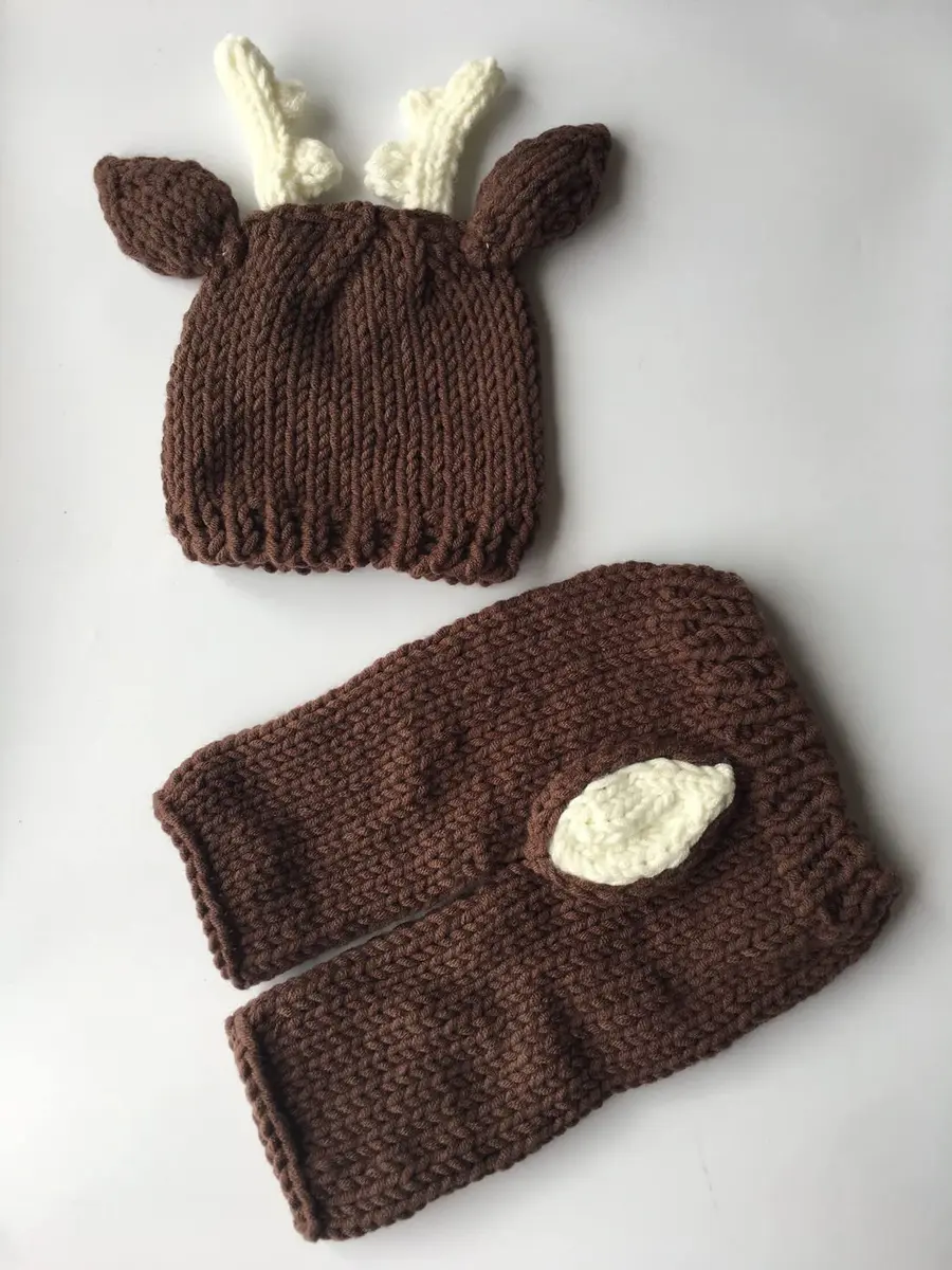 Pinbo Newborn Baby Photography Prop Crochet Knitted Deer Hat Pants | Handmade Baby Photo Set for 0-1 Months - view 4