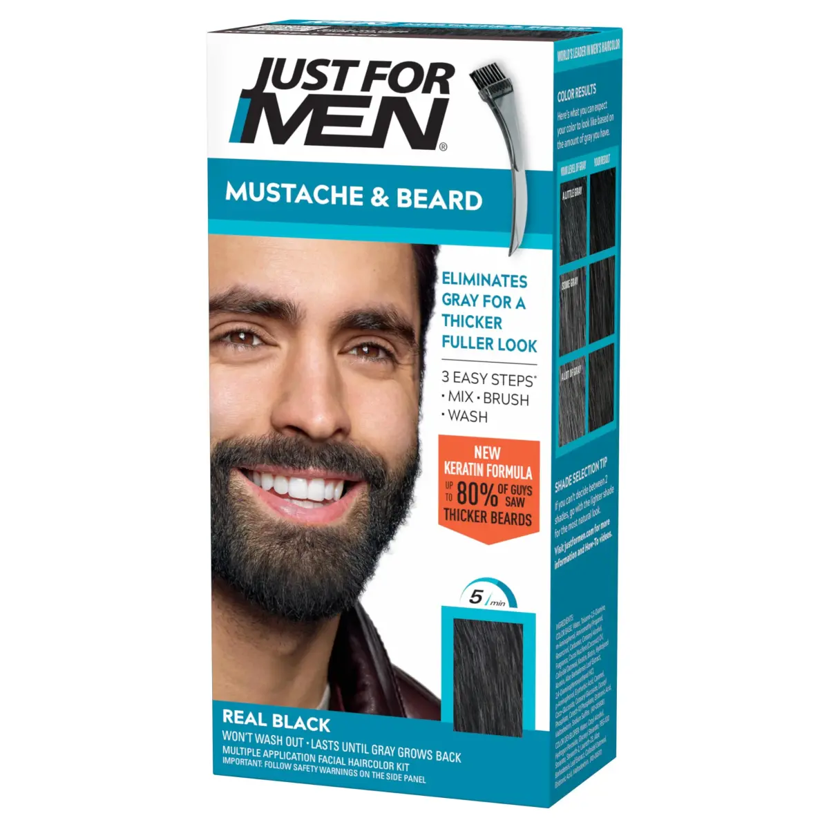 Just For Men Mustache & Beard Dye, Real Black M-55 | Ammonia-Free Gel for Coarse Facial Hair - main product image