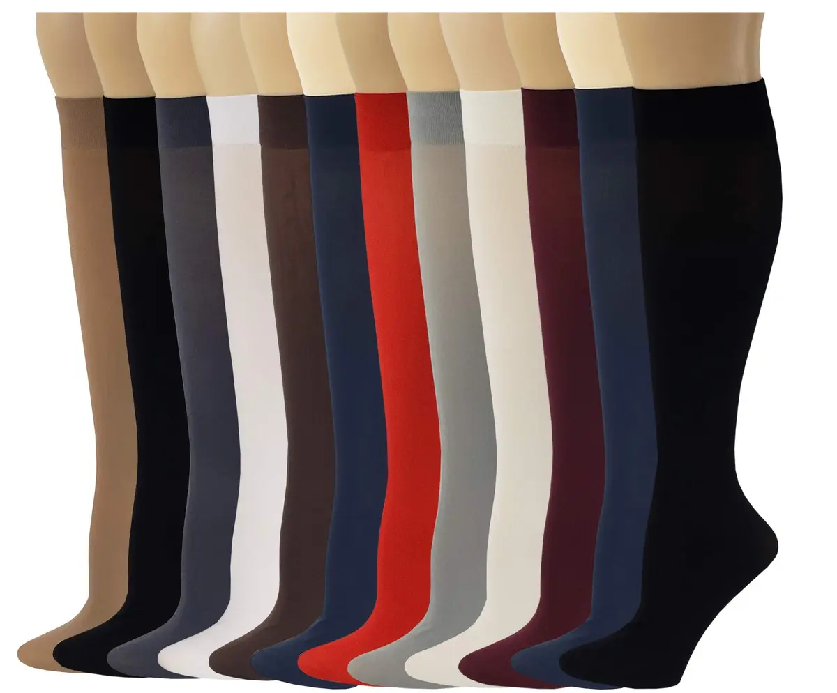 Different Touch Ladies Knee High Socks 12 Pairs Multi Color | Longer Length, Comfort Fit (70-120 chars) - main product image