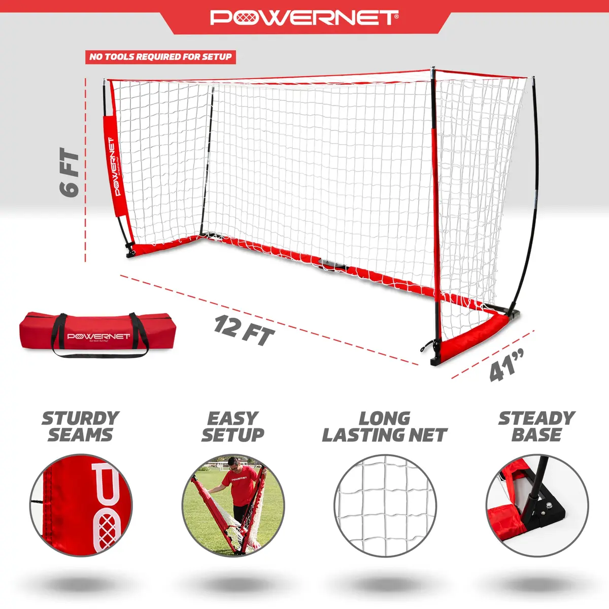 PowerNet 12x6 FT Portable Soccer Goal | Easy Setup, Indoor & Outdoor Use, Stable Steel Frame - view 3