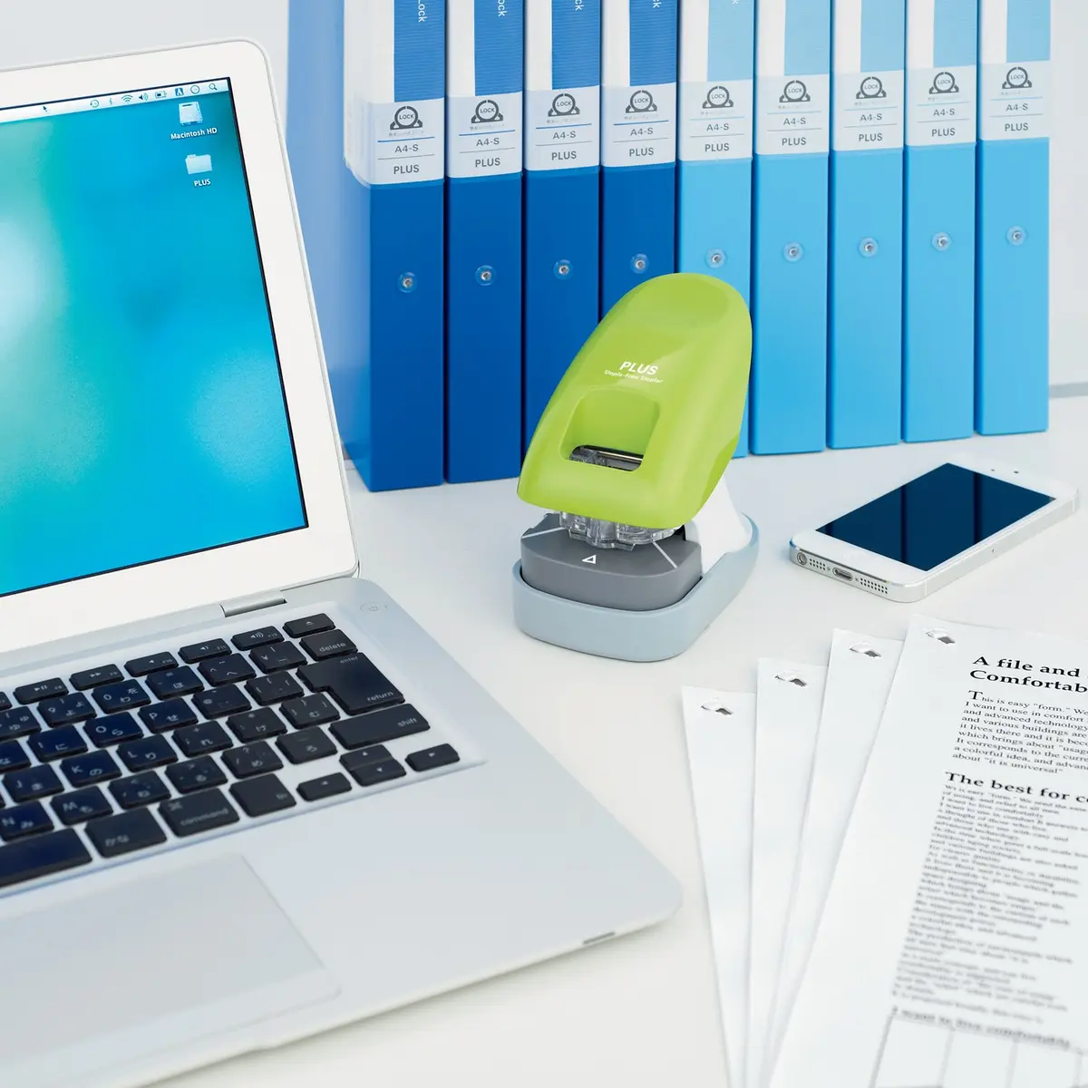 PLUS Paper Clinch Desktop Staple-Free Stapler, Green | Fast Paper Fastening, Safe & Compact - view 5
