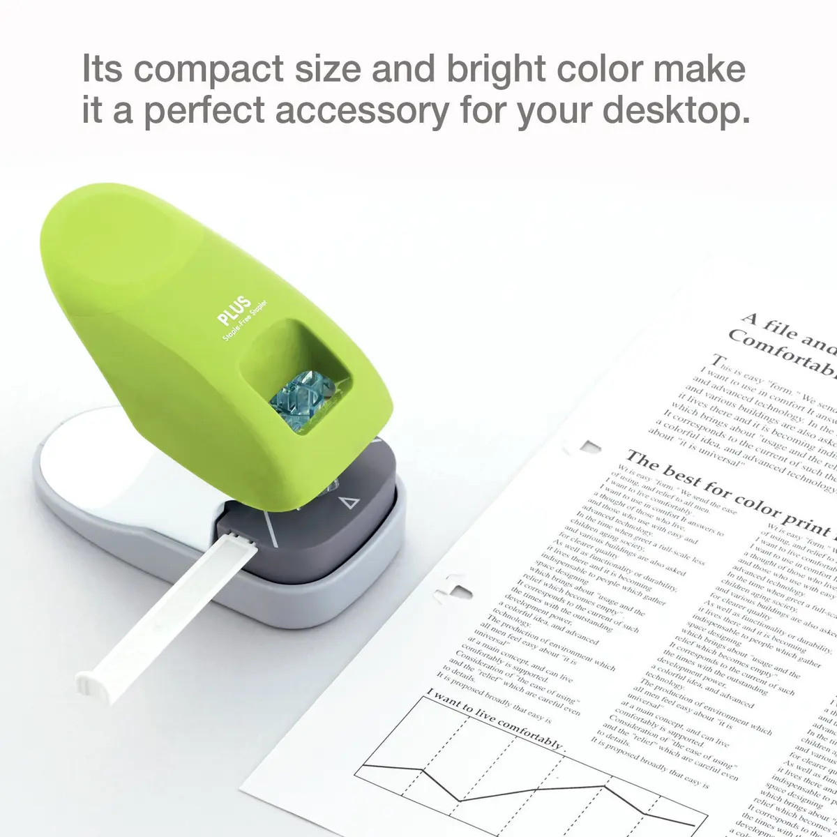PLUS Paper Clinch Desktop Staple-Free Stapler, Green | Fast Paper Fastening, Safe & Compact - view 4