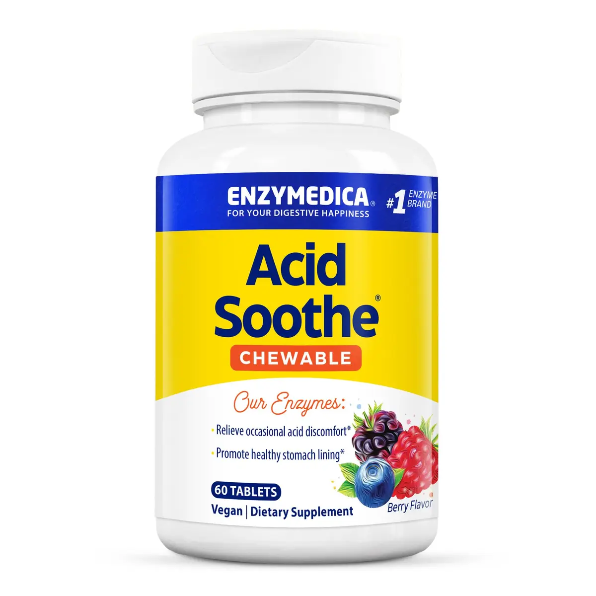 Enzymedica Acid Soothe Chewable Supplement for Women & Men - 60 Tablets | Supports Digestive Comfort & Heartburn Relief - main product image