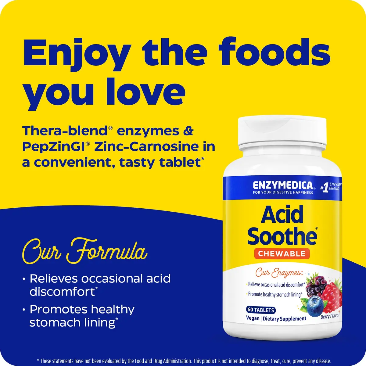 Enzymedica Acid Soothe Chewable Supplement for Women & Men - 60 Tablets | Supports Digestive Comfort & Heartburn Relief - view 4