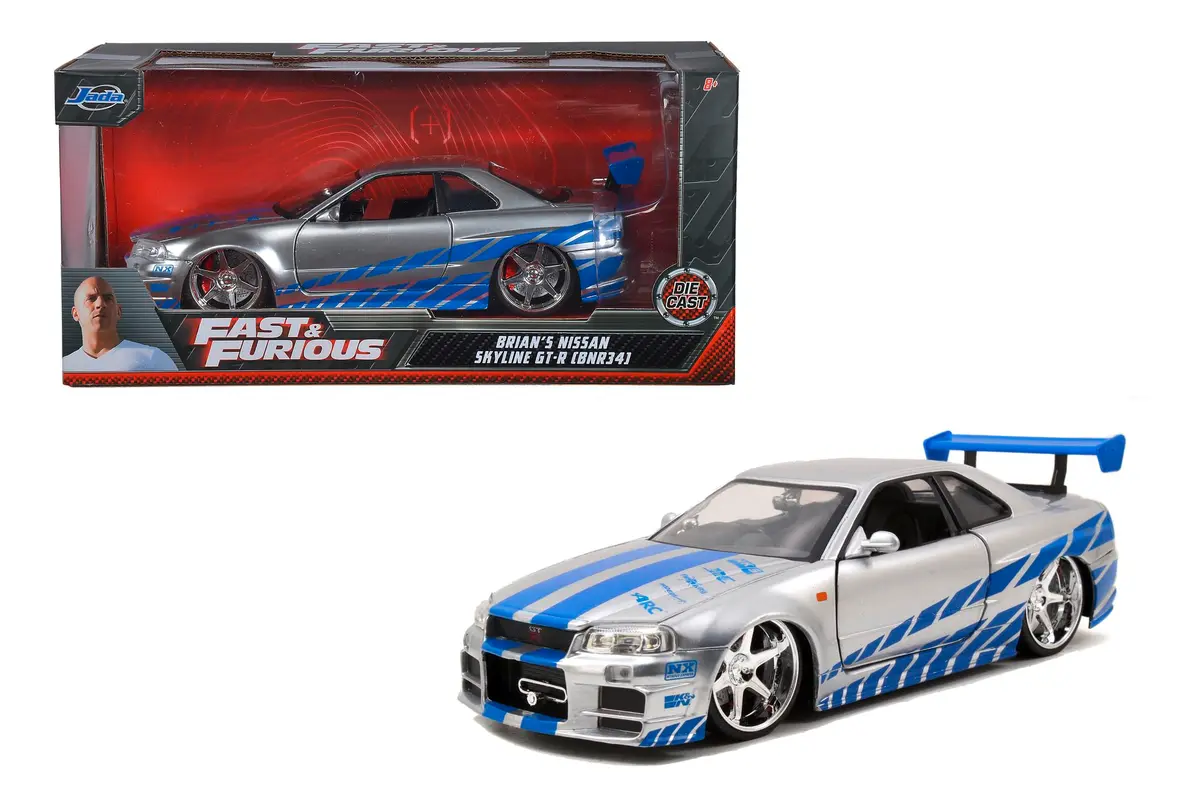 Jada Toys Fast & Furious Brian’s 2002 Nissan Skyline R34 Die-cast Car 1:24 Scale Silver & Blue | Iconic Movie Replica for Collectors - view 7