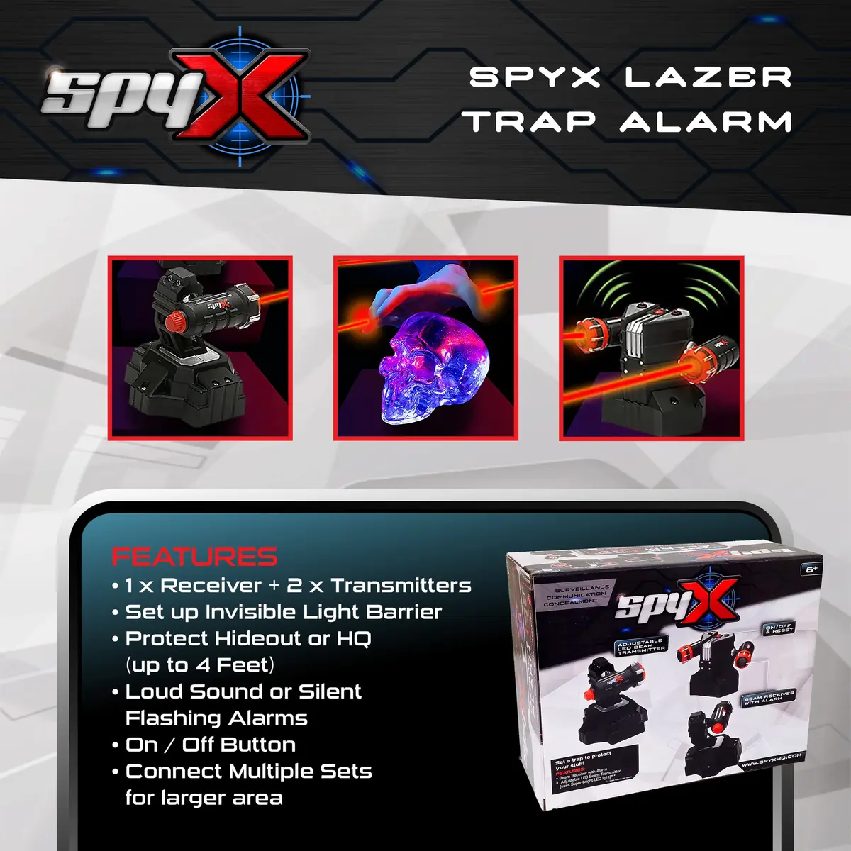 SpyX Lazer Trap Alarm Toy | Invisible Infrared Beam Motion Sensor Gadget for Kids Ages 6-14 - view 3