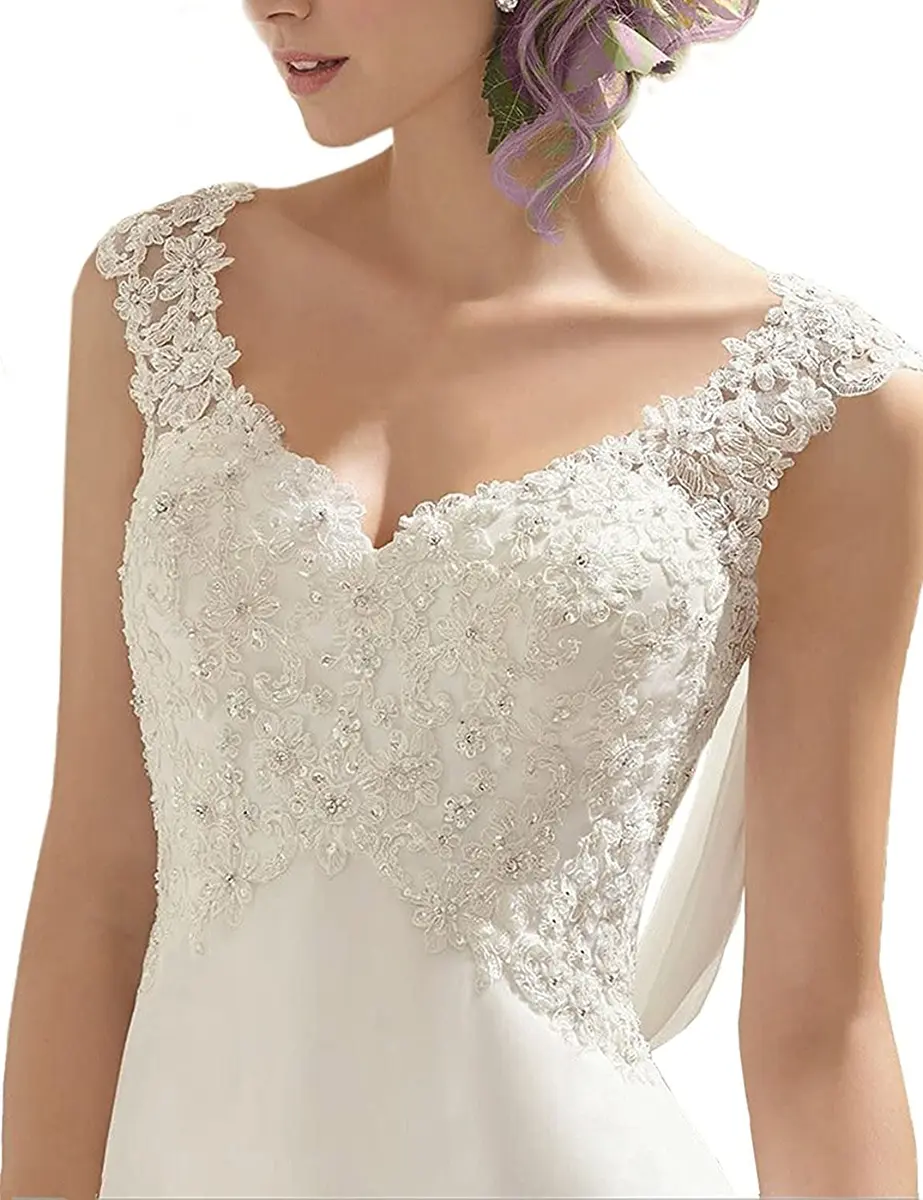 ABaoWedding Women's Wedding Dress Lace Double V-Neck Sleeveless Ivory US 14 | Elegant Bridal Gown with Lace & Beading (70-120 chars) - view 3