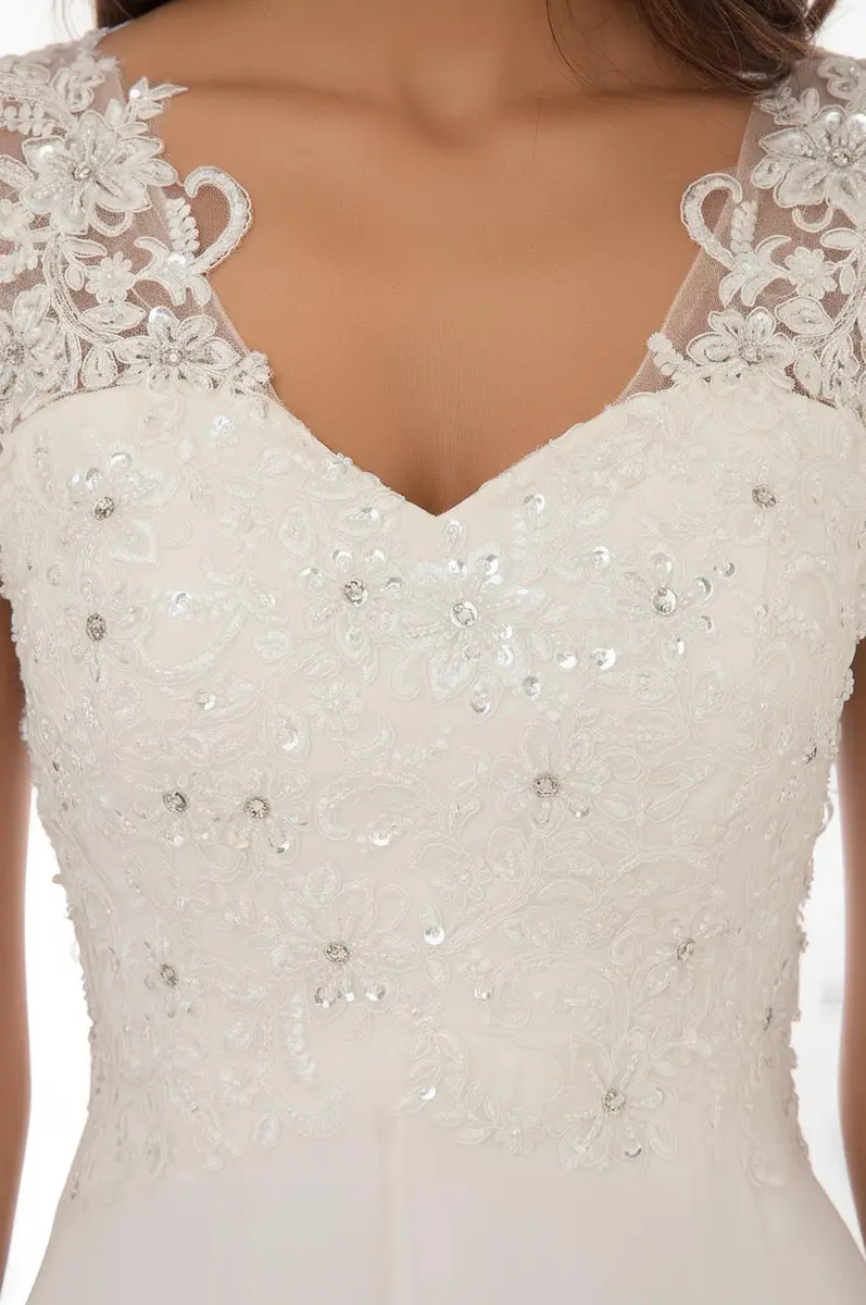 ABaoWedding Women's Wedding Dress Lace Double V-Neck Sleeveless Ivory US 12 | Elegant Bridal Gown - view 5