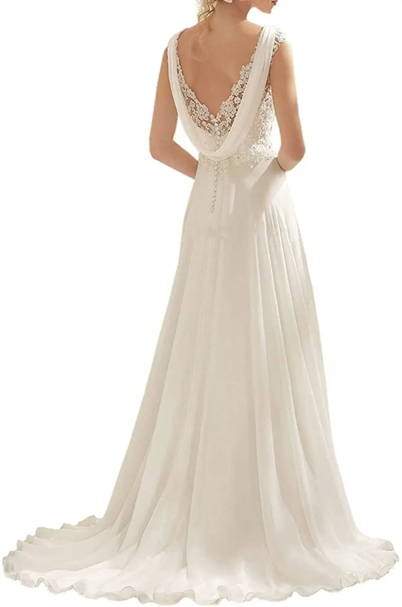 ABaoWedding Women's Wedding Dress Lace Double V-Neck Sleeveless Ivory US 12 | Elegant Bridal Gown - view 4