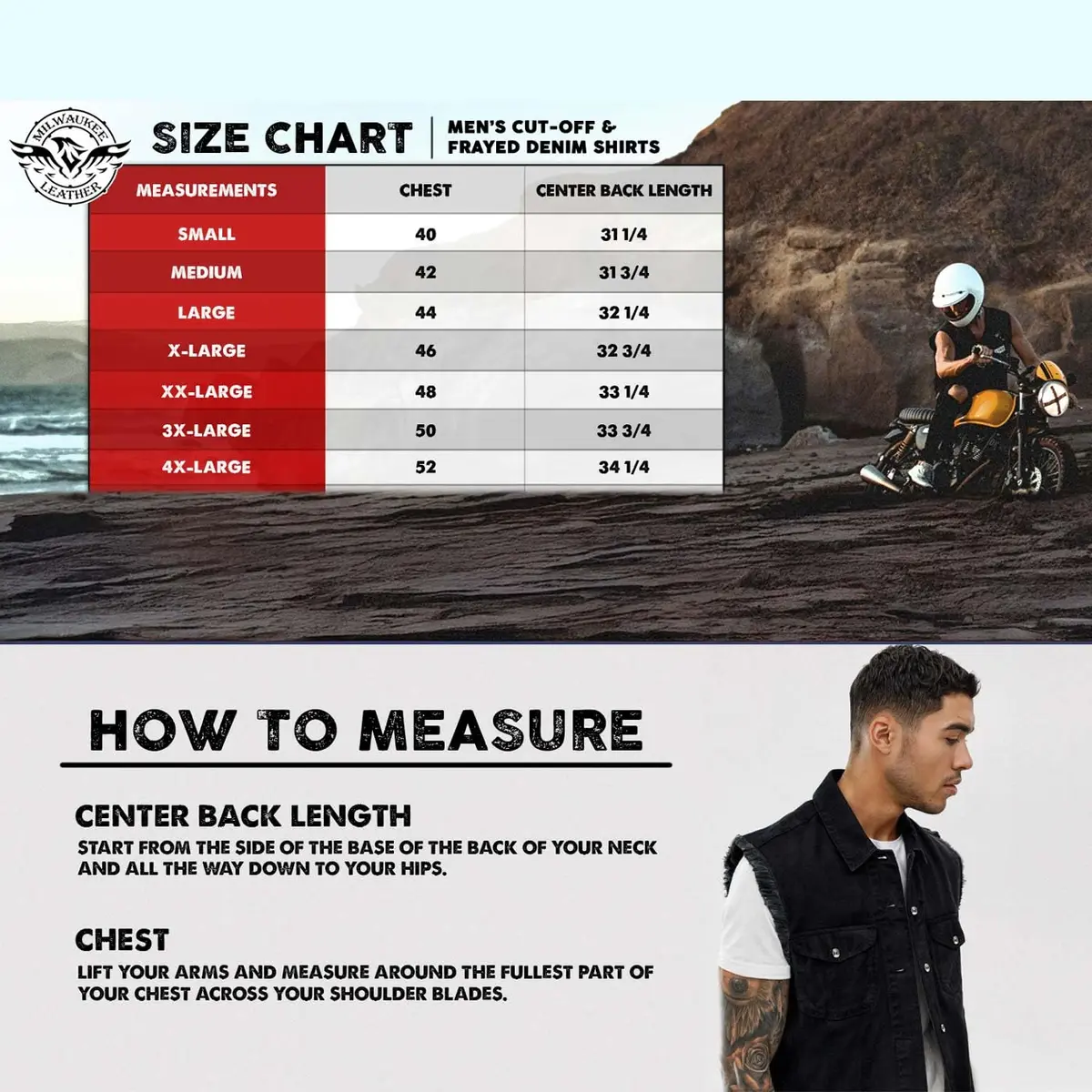 Milwaukee Leather DM4005 Men's Beige Lightweight Sleeveless Denim Shirt | Casual, 3X-Large, Cotton - view 3