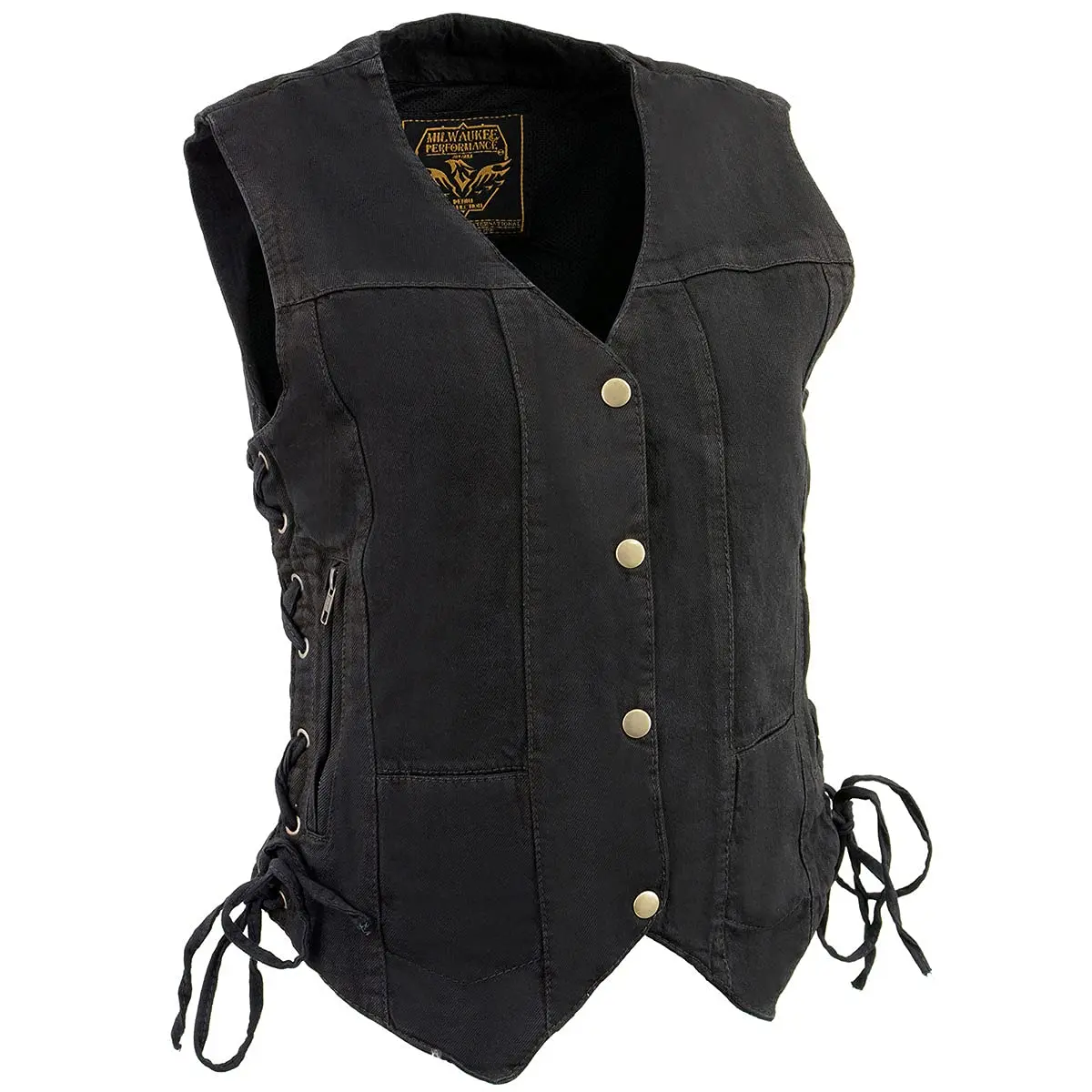 Milwaukee Leather MDL4020 Women's Classic Black 6 Pocket Denim Vest | 4X-Large, Sleeveless, Cotton - main product image