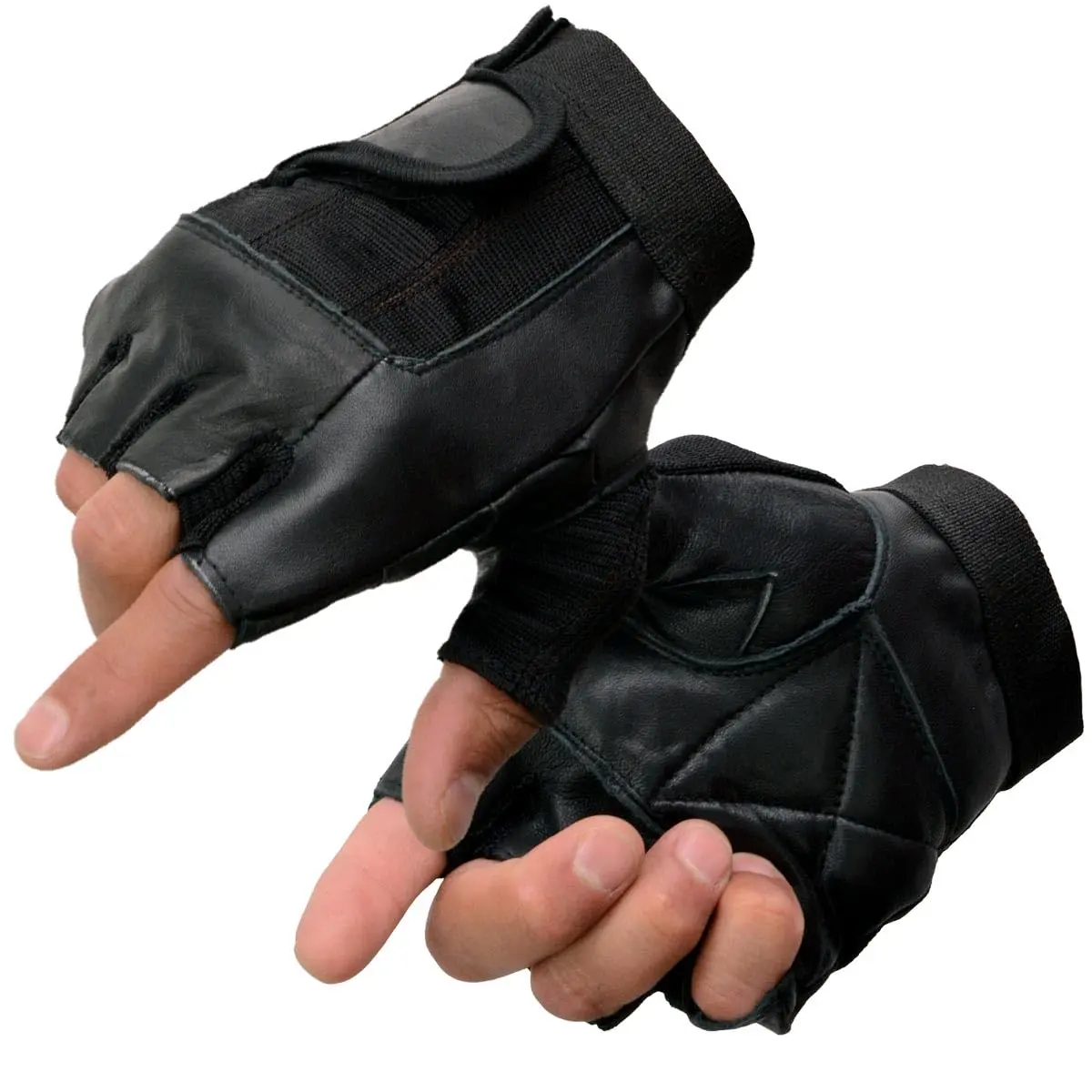 Milwaukee Leather SH217 Men's Black Leather Gel Padded Palm Fingerless Motorcycle Hand Gloves W/Breathable Mesh Material - X-Large - main product image